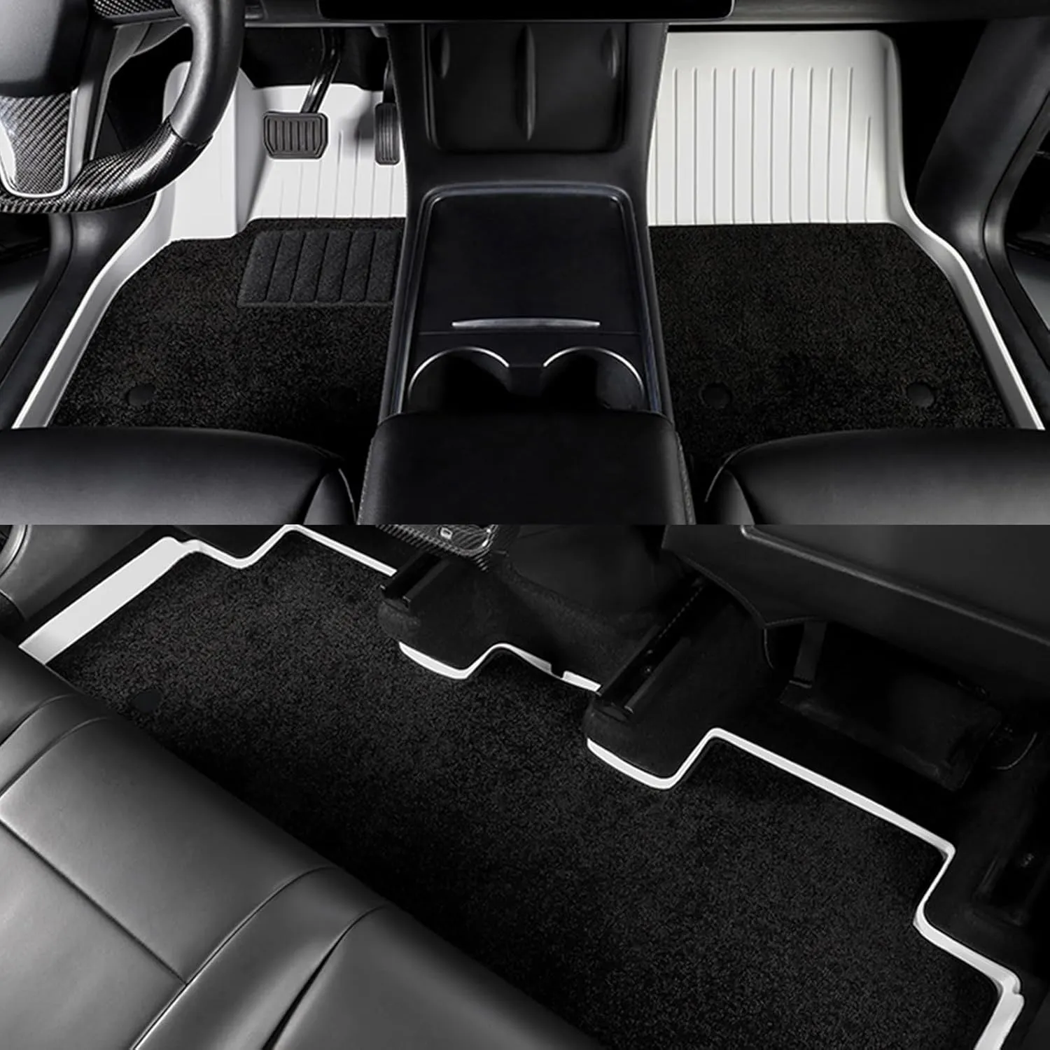 Floor Mats for Tesla 2024-2025 Model 3 White 5-Seat Double Carpet & Floor Mats All Weather Durable TPE Anti-Slip Car Floor Liner Waterproof Custom Fit(White Double Layer, Model 3)