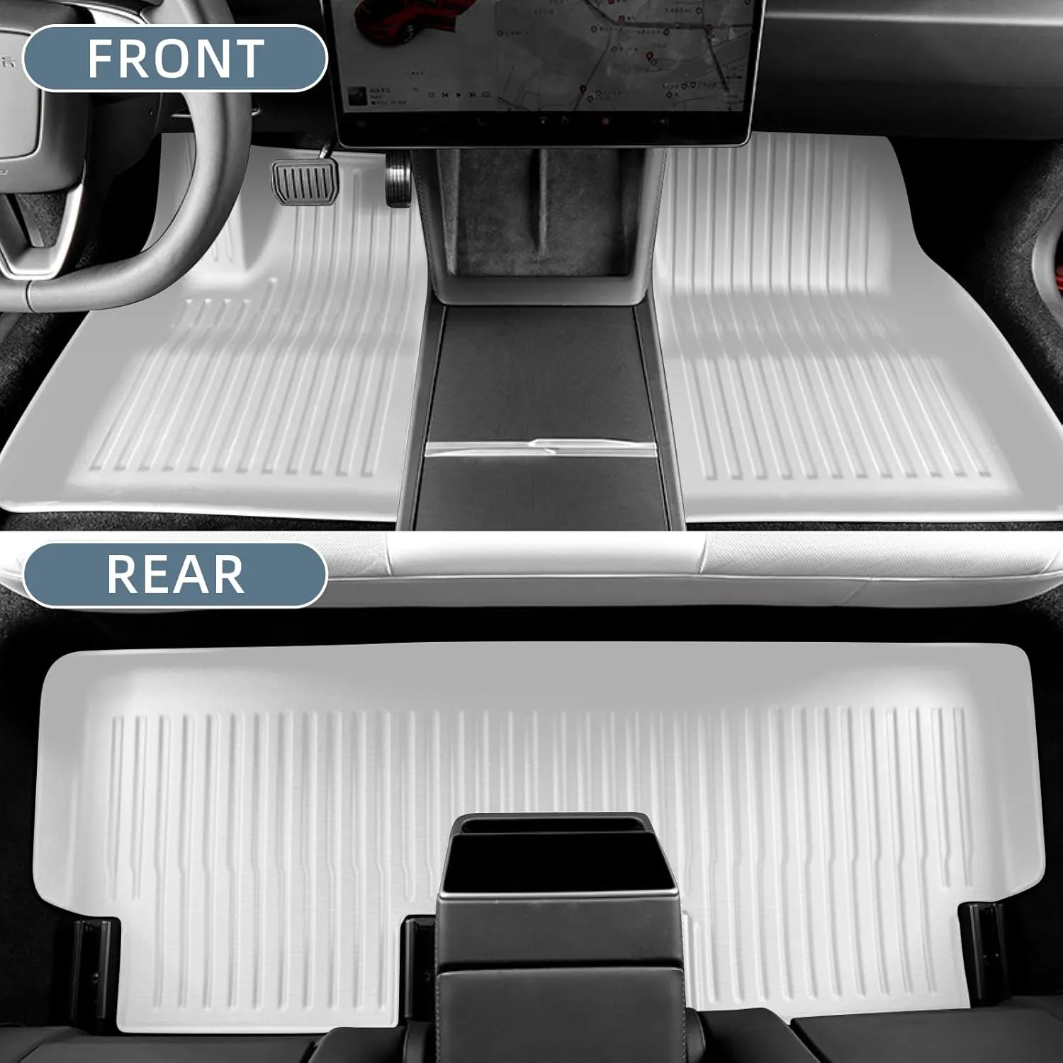 Floor Mats for Tesla 2024-2025 Model 3 White 5-Seat Double Carpet & Floor Mats All Weather Durable TPE Anti-Slip Car Floor Liner Waterproof Custom Fit(White Double Layer, Model 3)