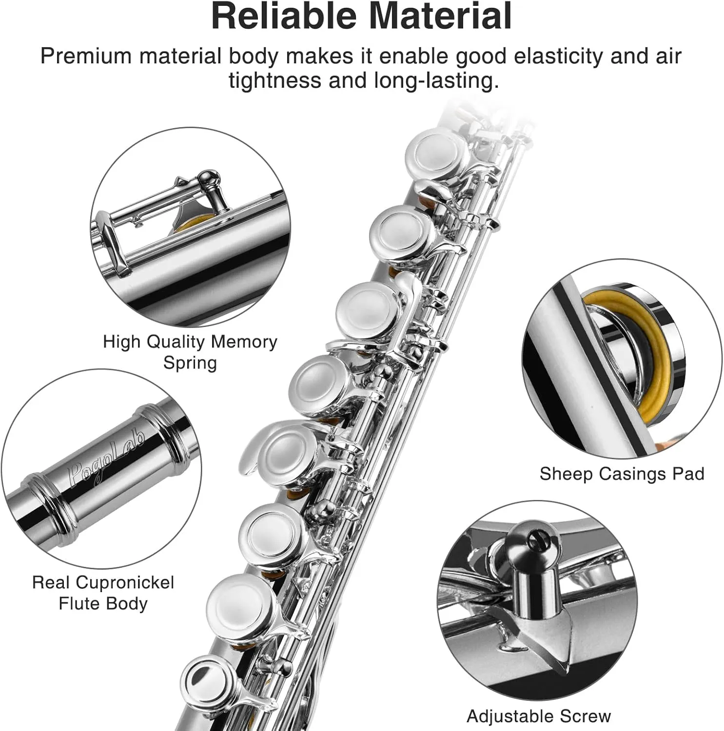 Flutes, Closed Hole C 16 Keys Flute Instrument, Student Flute for Beginner Advanced Player, with Cleaning Kit, Carry Bag, Strap, Probe Rod, Gloves (Nickel)