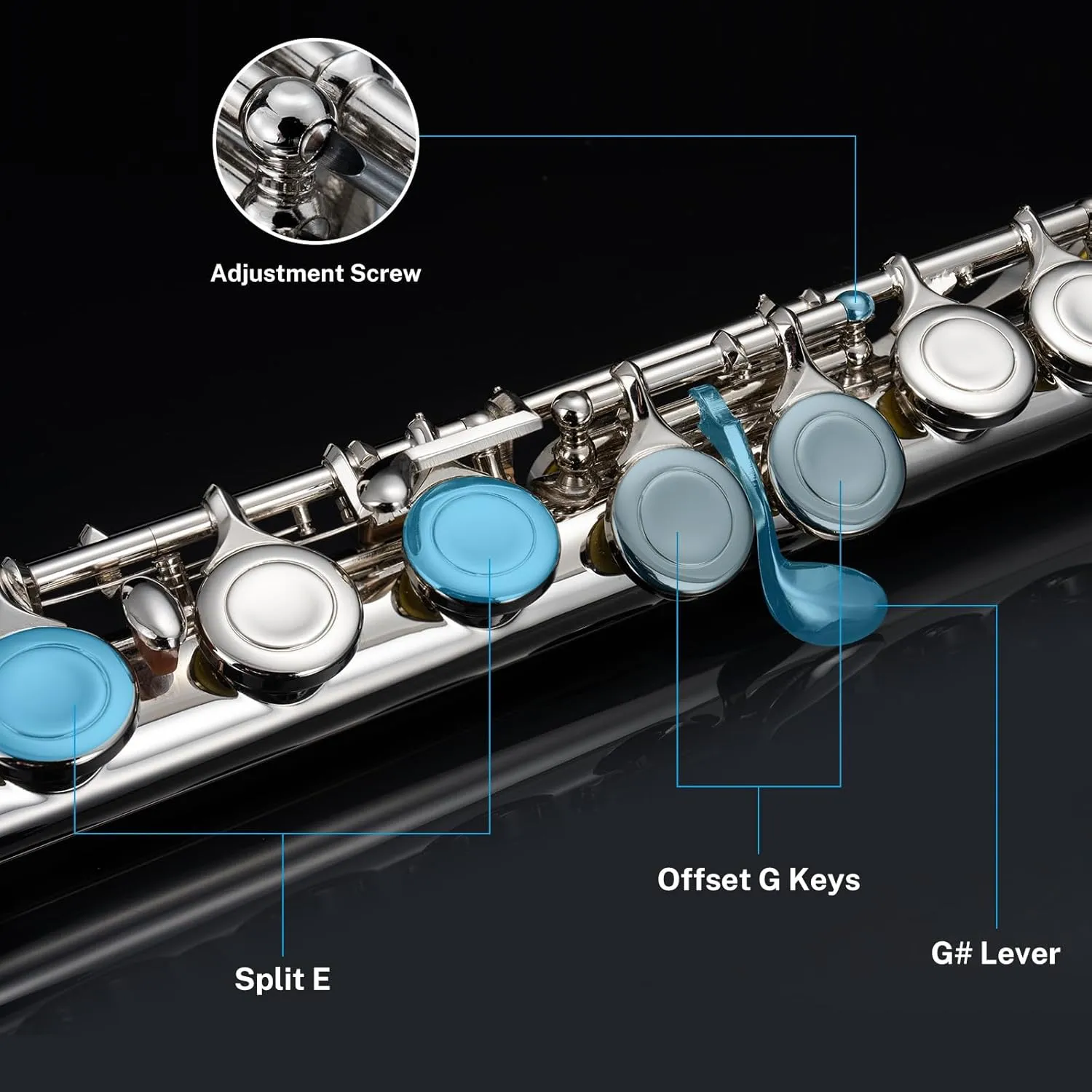 Flutes, Closed Hole C 16 Keys Flute Instrument, Student Flute for Beginner Advanced Player, with Cleaning Kit, Carry Bag, Strap, Probe Rod, Gloves (Nickel)