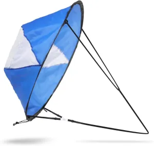 Foldable Kayak Sail 108 cm | Transparent Window & Sun Protection | Quick Setup Canoe Sail for Kayaks/Inflatable Boats | Blue & White Polyester Taffeta   PVC