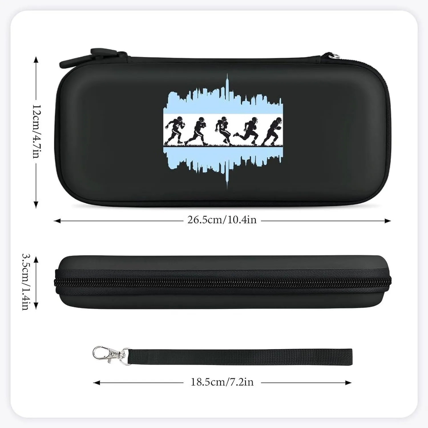 Football Players and Chicagocity Flag Hard Shell Travel Case with Rope 15 Game Card Pockets Compatible with Switch Protective