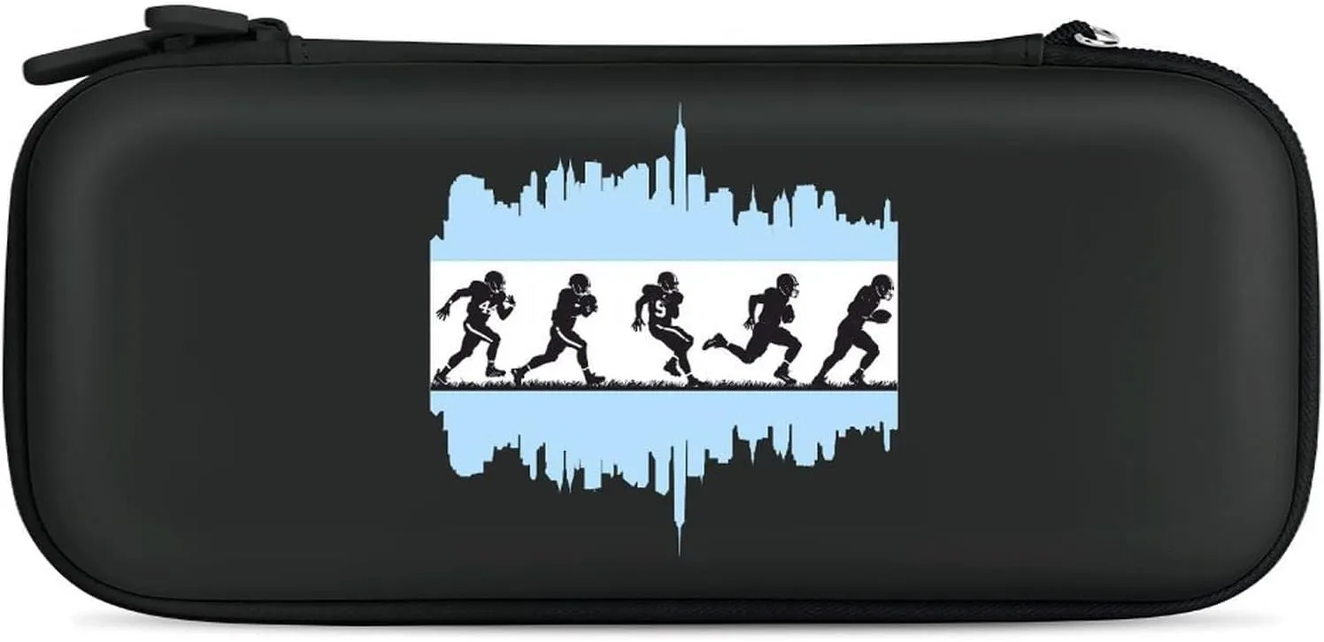 Football Players and Chicagocity Flag Hard Shell Travel Case with Rope 15 Game Card Pockets Compatible with Switch Protective