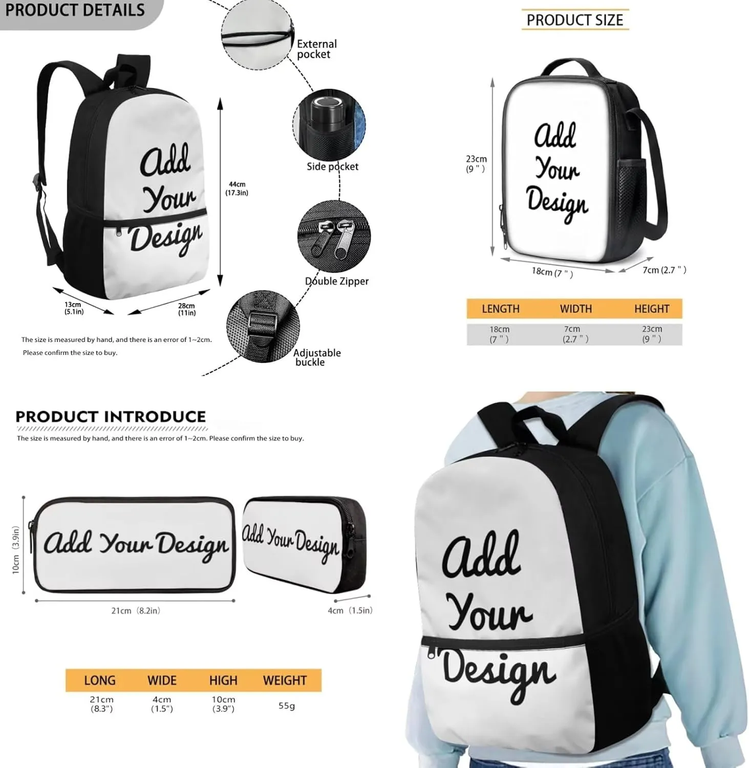 FOR U DESIGNS 3 in 1 Custom Name Backpack for Boys Lightweight Personalized School Bag and Lunch Bag Set 17 Inch Kindergarten Elementary Bookbag Set with Lunch Box