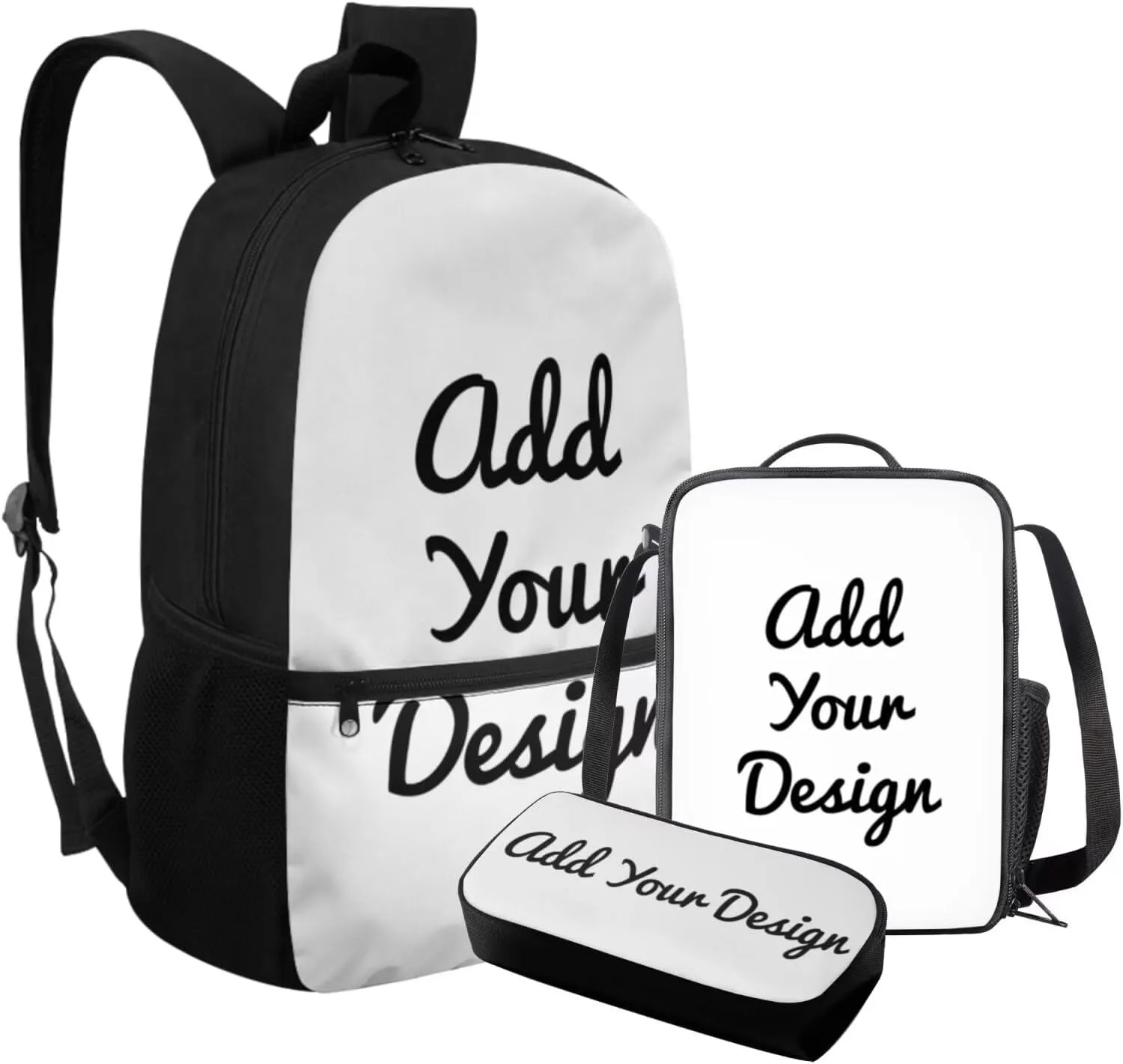 FOR U DESIGNS 3 in 1 Custom Name Backpack for Boys Lightweight Personalized School Bag and Lunch Bag Set 17 Inch Kindergarten Elementary Bookbag Set with Lunch Box