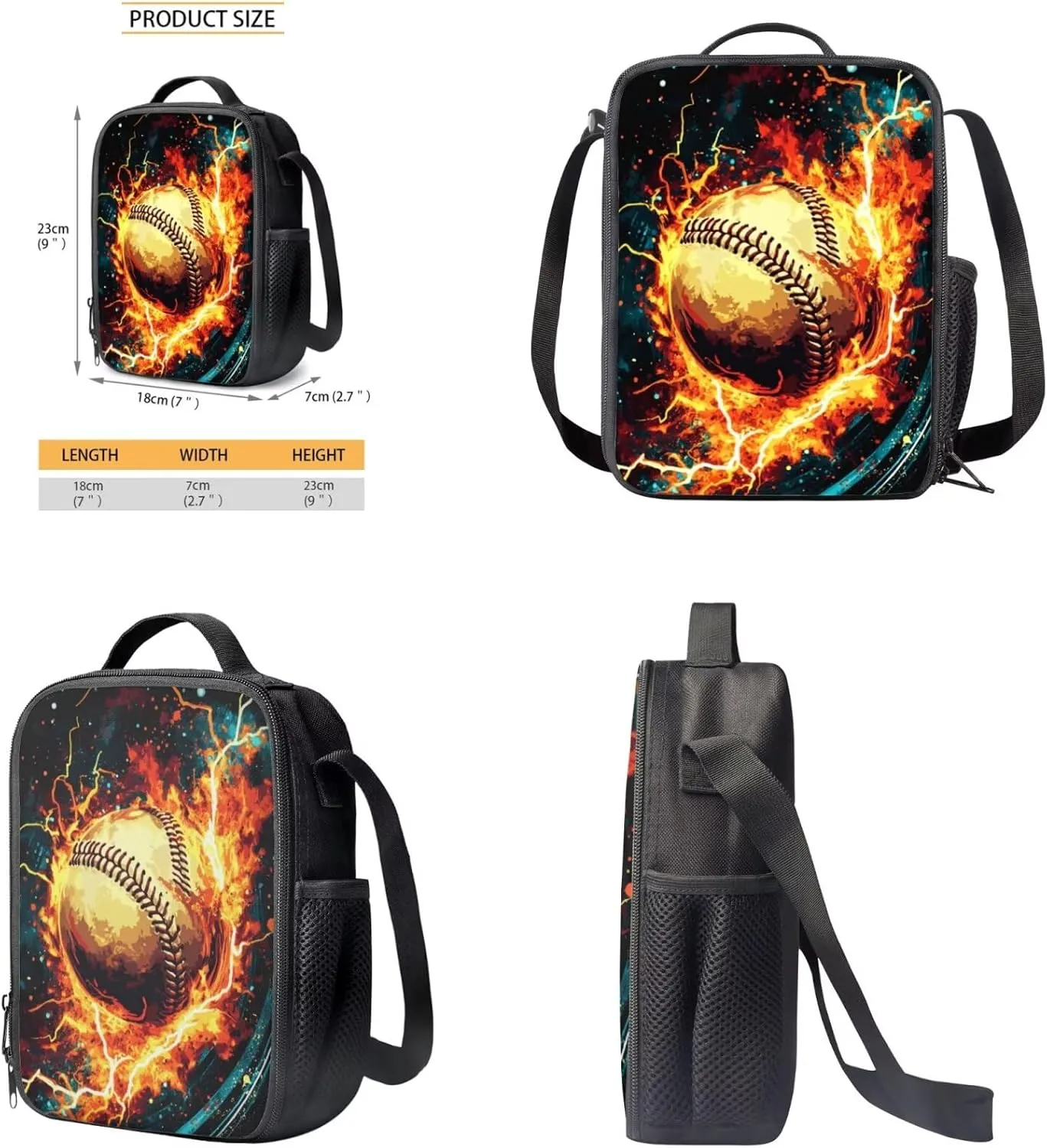 FOR U DESIGNS Baseball Backpack for Boys 7-8 Large Capacity Bookbag and Lunch Box Set 3 Pcs Kindergarten Elementary School Bag 5th Grade Back Pack