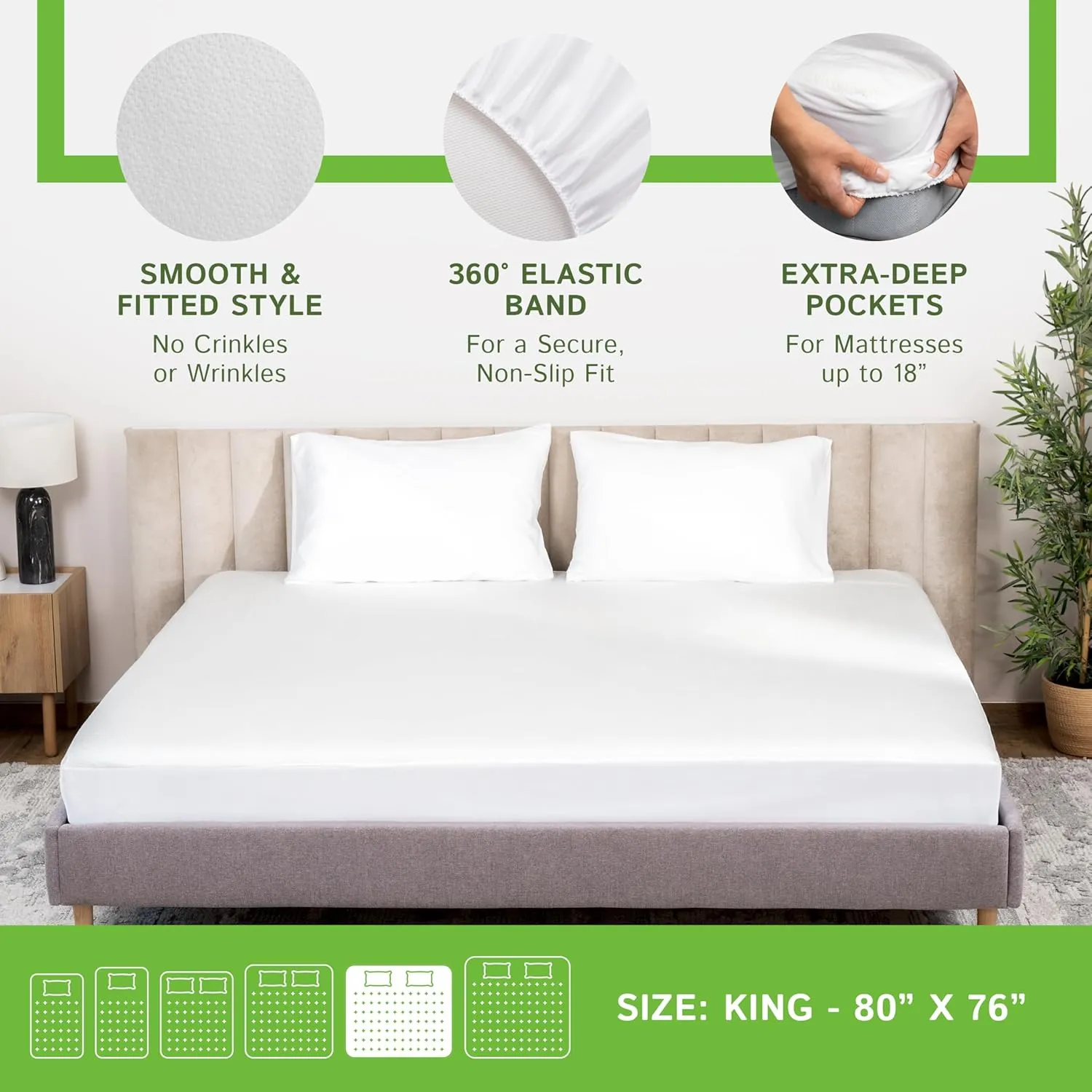 Four Seasons Essentials King Size Waterproof Mattress Protector - Cooling Viscose derived from Bamboo Fitted Sheet Mattress Cover - Quilted Jacquard Pad Protects from Dust Allergens