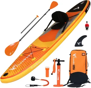 Freein Inflatable Paddle Board 10'6"/11',Capacity 2-in-1 SUP/Kayak with Adjustable Seat,Electric Pump Adapter,Non-Slip Diamond Deck & Travel Backpack,for Adults/Fishing/Yoga
