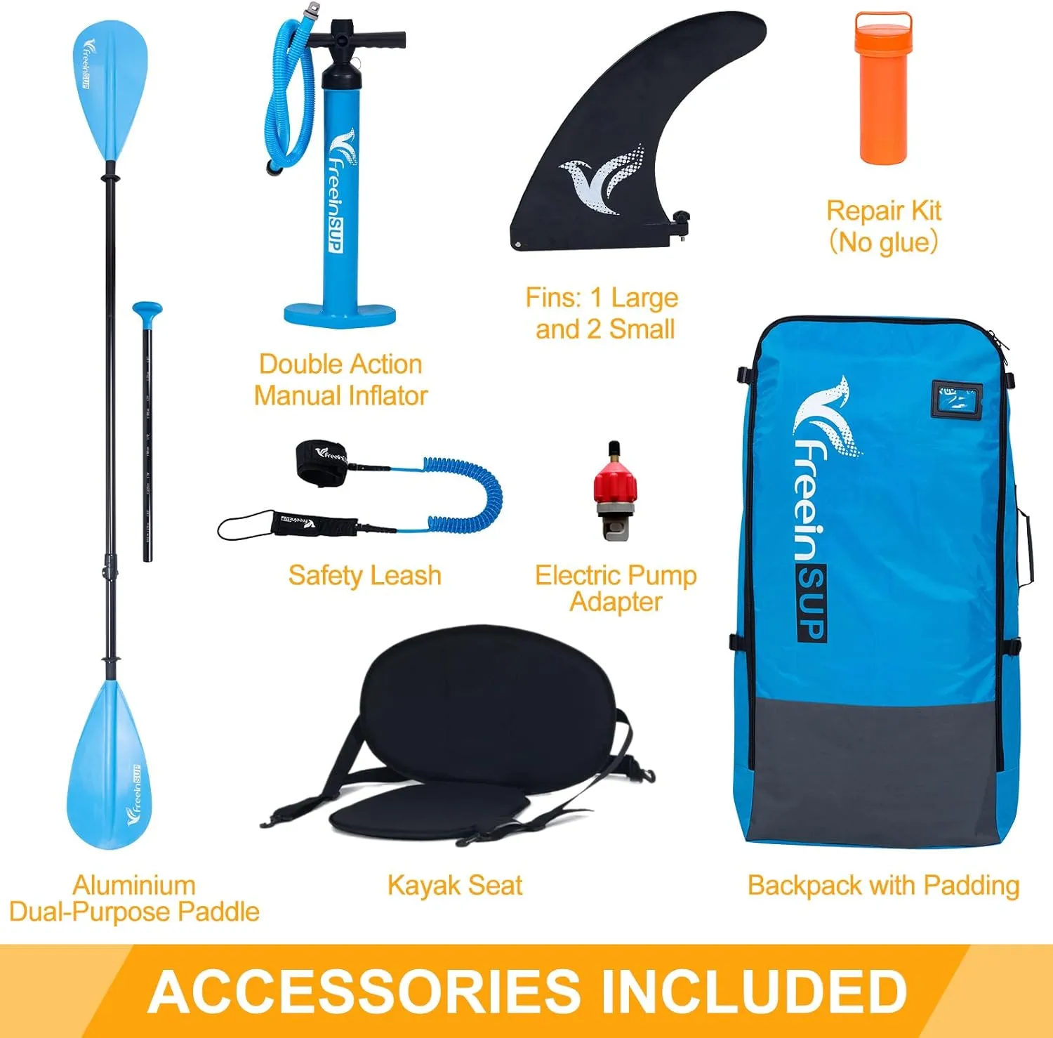 Freein Inflatable Paddle Board 10'6"/11',Capacity 2-in-1 SUP/Kayak with Adjustable Seat,Electric Pump Adapter,Non-Slip Diamond Deck & Travel Backpack,for Adults/Fishing/Yoga