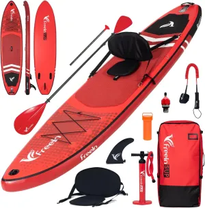 Freein Inflatable Paddle Board 10'6"/11',Capacity 2-in-1 SUP/Kayak with Adjustable Seat,Electric Pump Adapter,Non-Slip Diamond Deck & Travel Backpack,for Adults/Fishing/Yoga