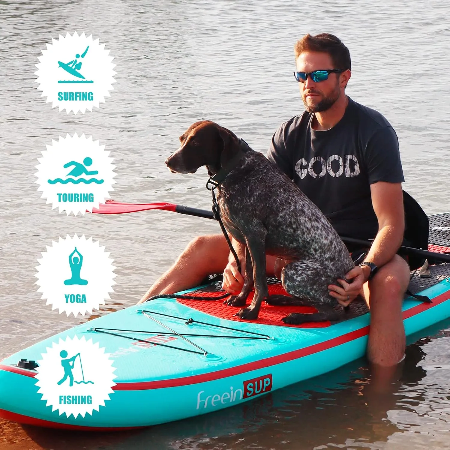 Freein Inflatable Paddle Board 10'6"/11',Capacity 2-in-1 SUP/Kayak with Adjustable Seat,Electric Pump Adapter,Non-Slip Diamond Deck & Travel Backpack,for Adults/Fishing/Yoga