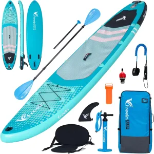 Freein Inflatable Paddle Board 10'6"/11',Capacity 2-in-1 SUP/Kayak with Adjustable Seat,Electric Pump Adapter,Non-Slip Diamond Deck & Travel Backpack,for Adults/Fishing/Yoga