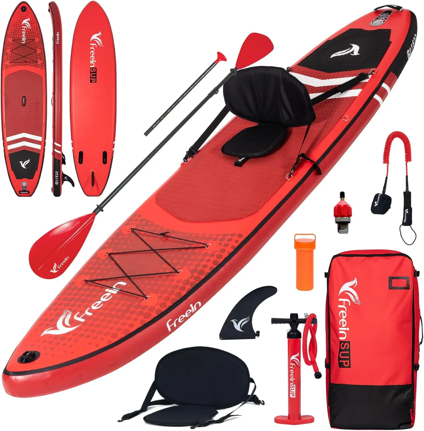 Freein Inflatable Paddle Board 10'6"/11',Capacity 2-in-1 SUP/Kayak with Adjustable Seat,Electric Pump Adapter,Non-Slip Diamond Deck & Travel Backpack,for Adults/Fishing/Yoga