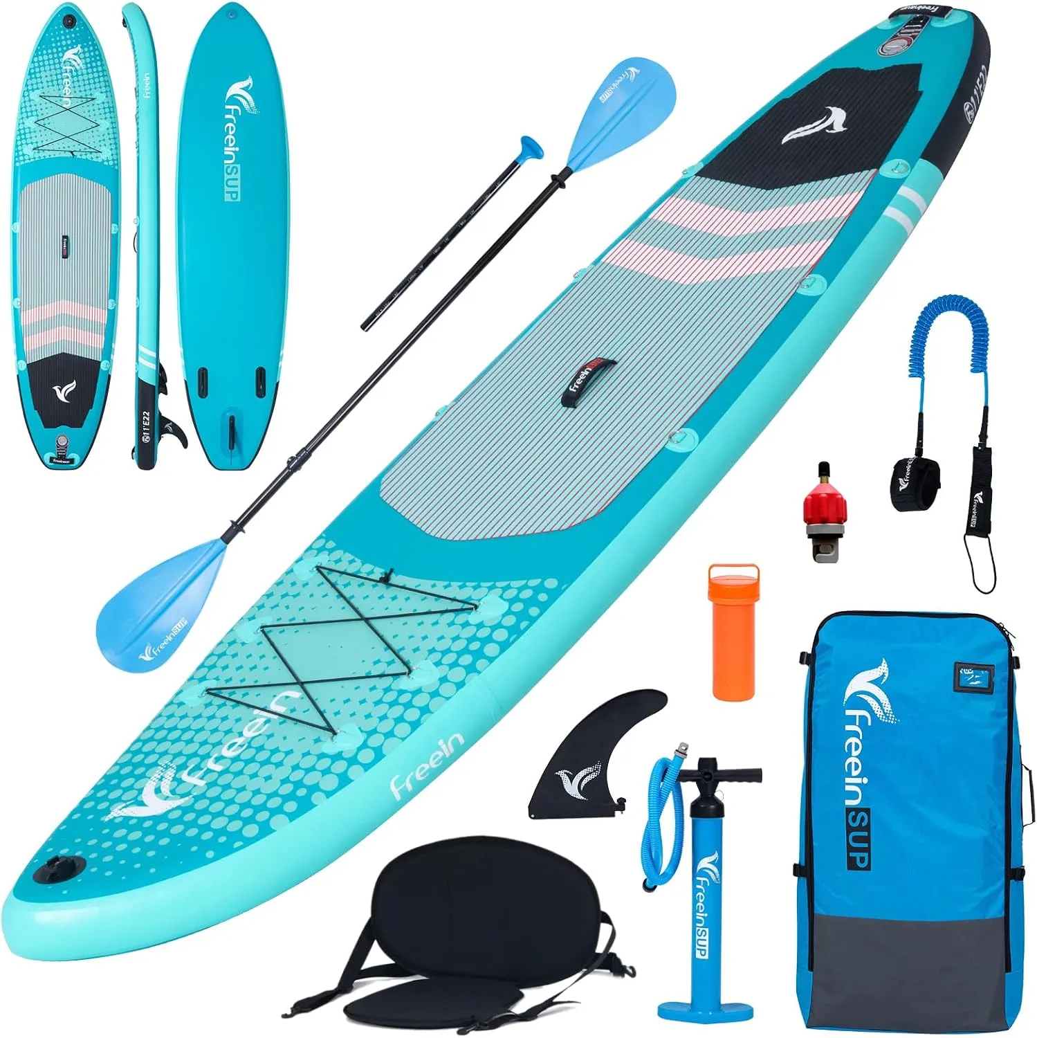 Freein Inflatable Paddle Board 10'6"/11',Capacity 2-in-1 SUP/Kayak with Adjustable Seat,Electric Pump Adapter,Non-Slip Diamond Deck & Travel Backpack,for Adults/Fishing/Yoga