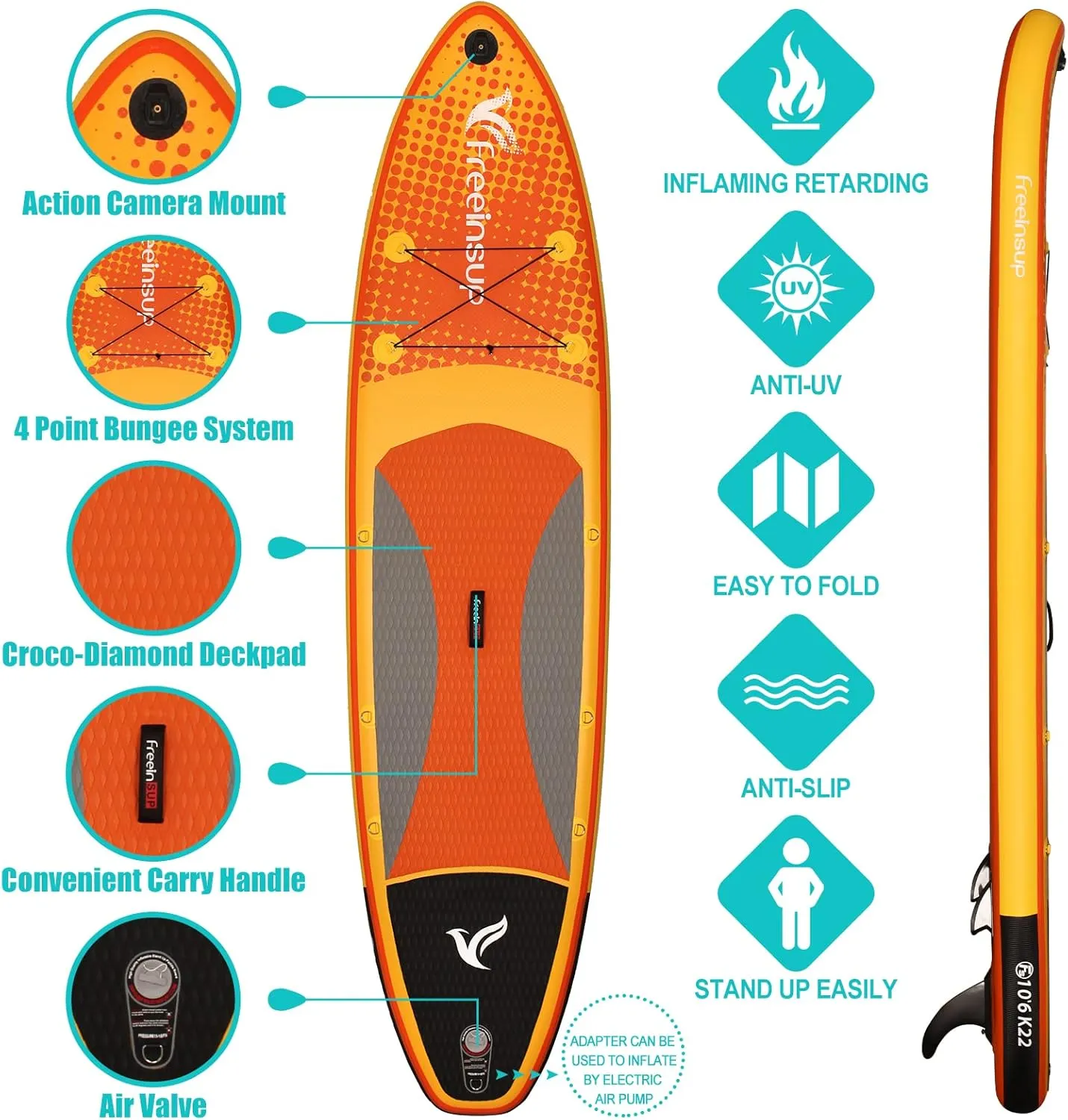 Freein Inflatable Paddle Board 10'6"/11',Capacity 2-in-1 SUP/Kayak with Adjustable Seat,Electric Pump Adapter,Non-Slip Diamond Deck & Travel Backpack,for Adults/Fishing/Yoga