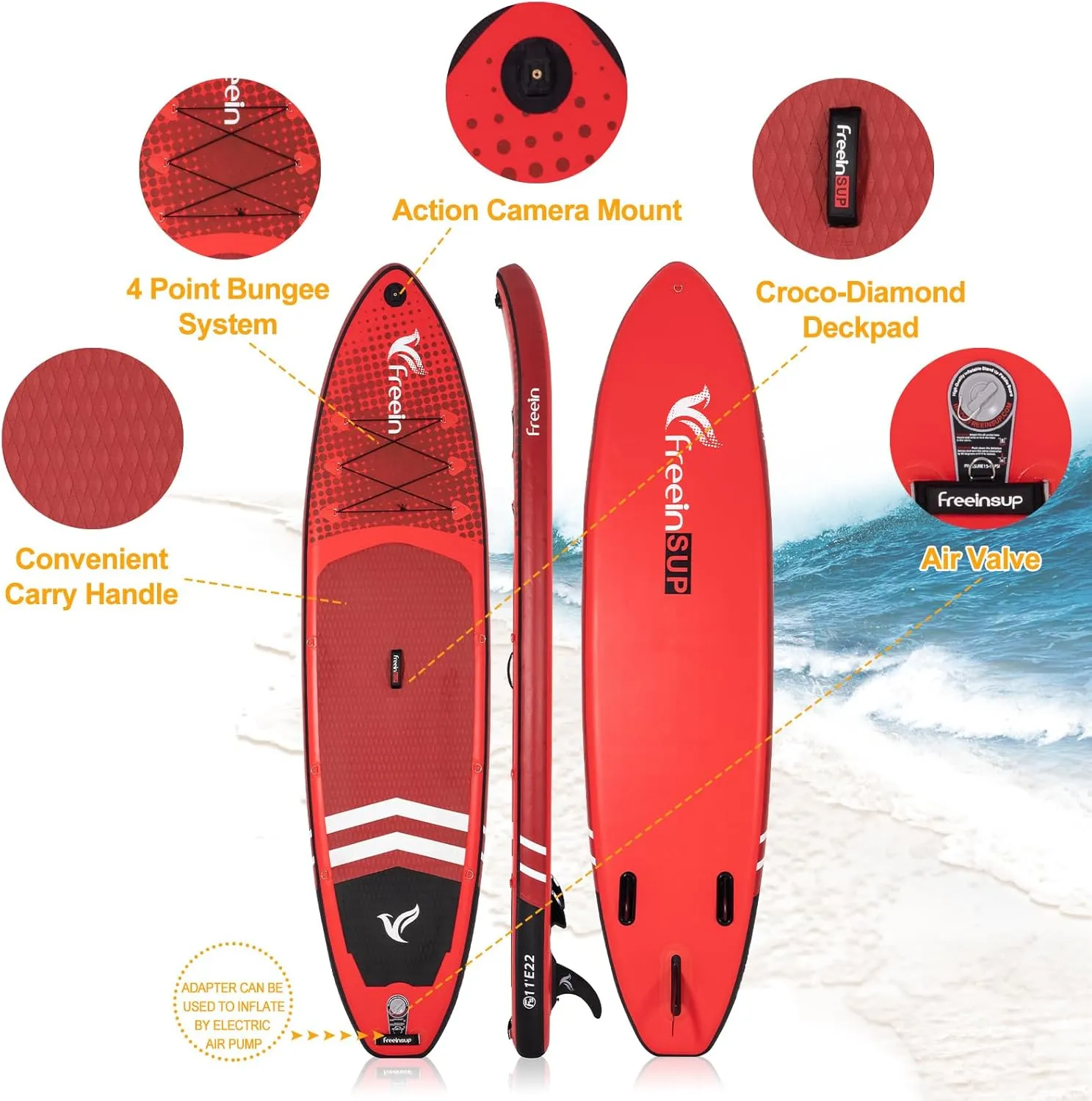 Freein Inflatable Paddle Board 10'6"/11',Capacity 2-in-1 SUP/Kayak with Adjustable Seat,Electric Pump Adapter,Non-Slip Diamond Deck & Travel Backpack,for Adults/Fishing/Yoga