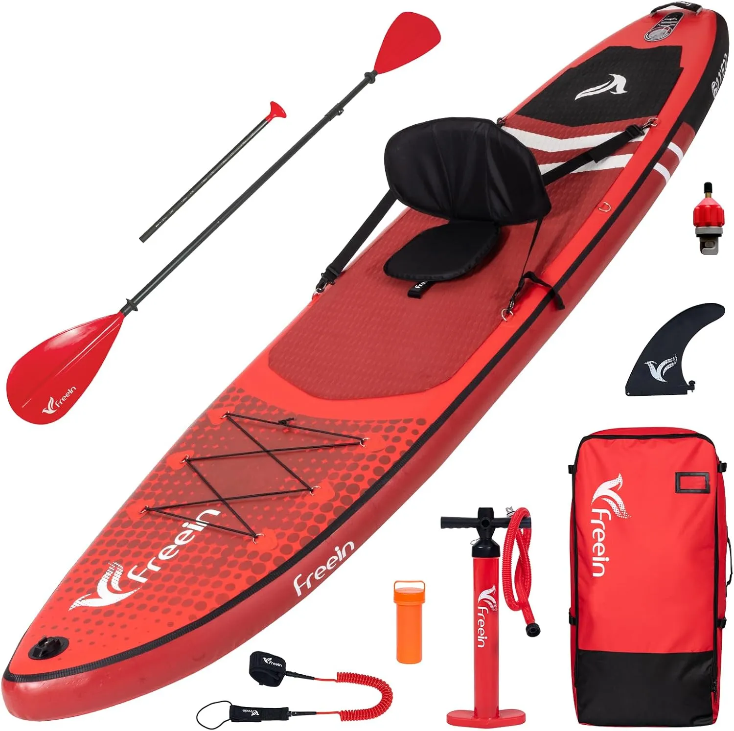 Freein Inflatable Paddle Board 10'6"/11',Capacity 2-in-1 SUP/Kayak with Adjustable Seat,Electric Pump Adapter,Non-Slip Diamond Deck & Travel Backpack,for Adults/Fishing/Yoga
