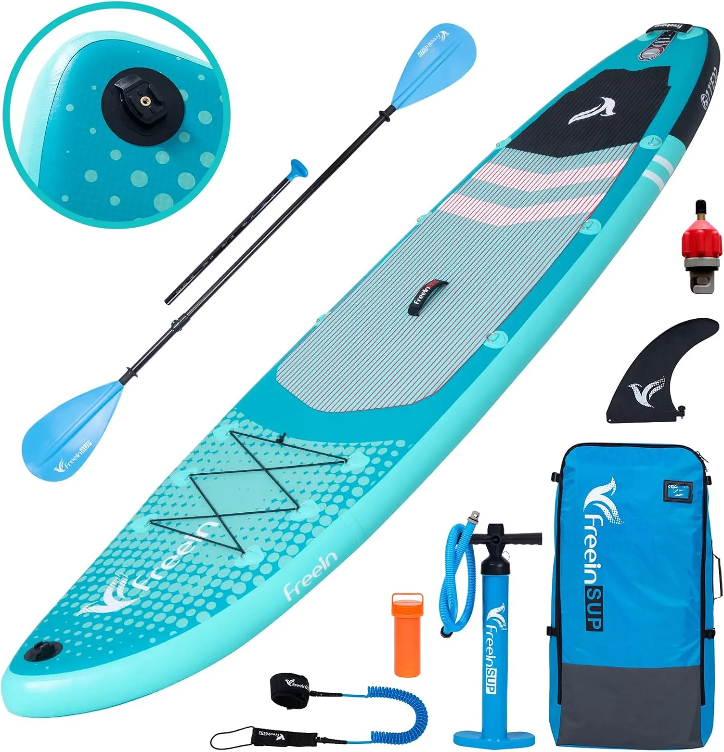 Freein Inflatable Paddle Board 10'6"/11',Capacity 2-in-1 SUP/Kayak with Adjustable Seat,Electric Pump Adapter,Non-Slip Diamond Deck & Travel Backpack,for Adults/Fishing/Yoga