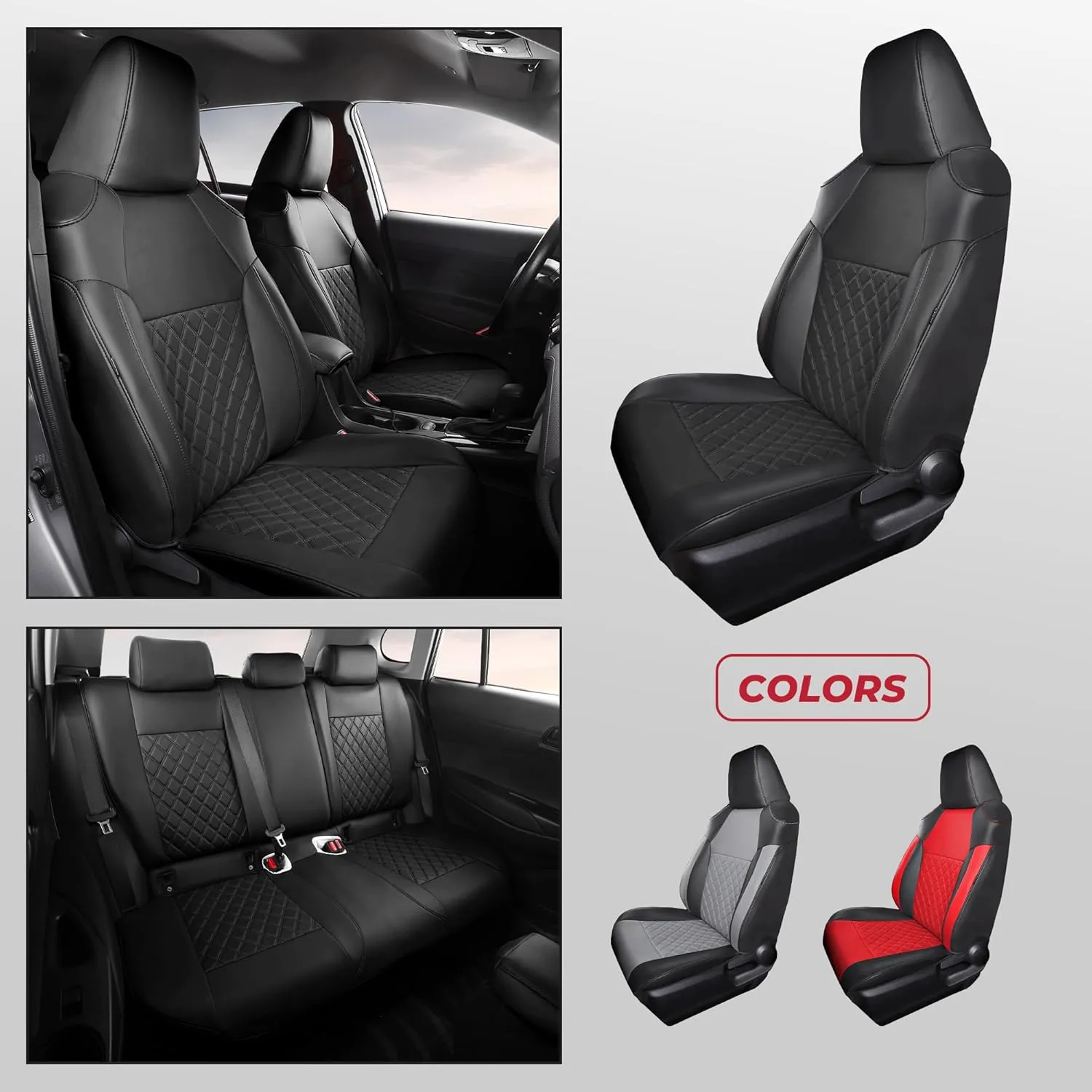 FREESOO Custom 1:1 Seat Covers for Corolla Cross L LE XLE 2025 2024 2023 2022 2021, Not for Hybrid, Faux Leather Seat Covers Full Set - Black