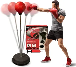 Freestanding Punching Bag with Boxing Gloves Set   Pump | Adjustable Height Boxing Bag Reflex Standing Speed Bag | MMA Fitness Training for Adults/Kids | Stress Relief Exercise Strength Train