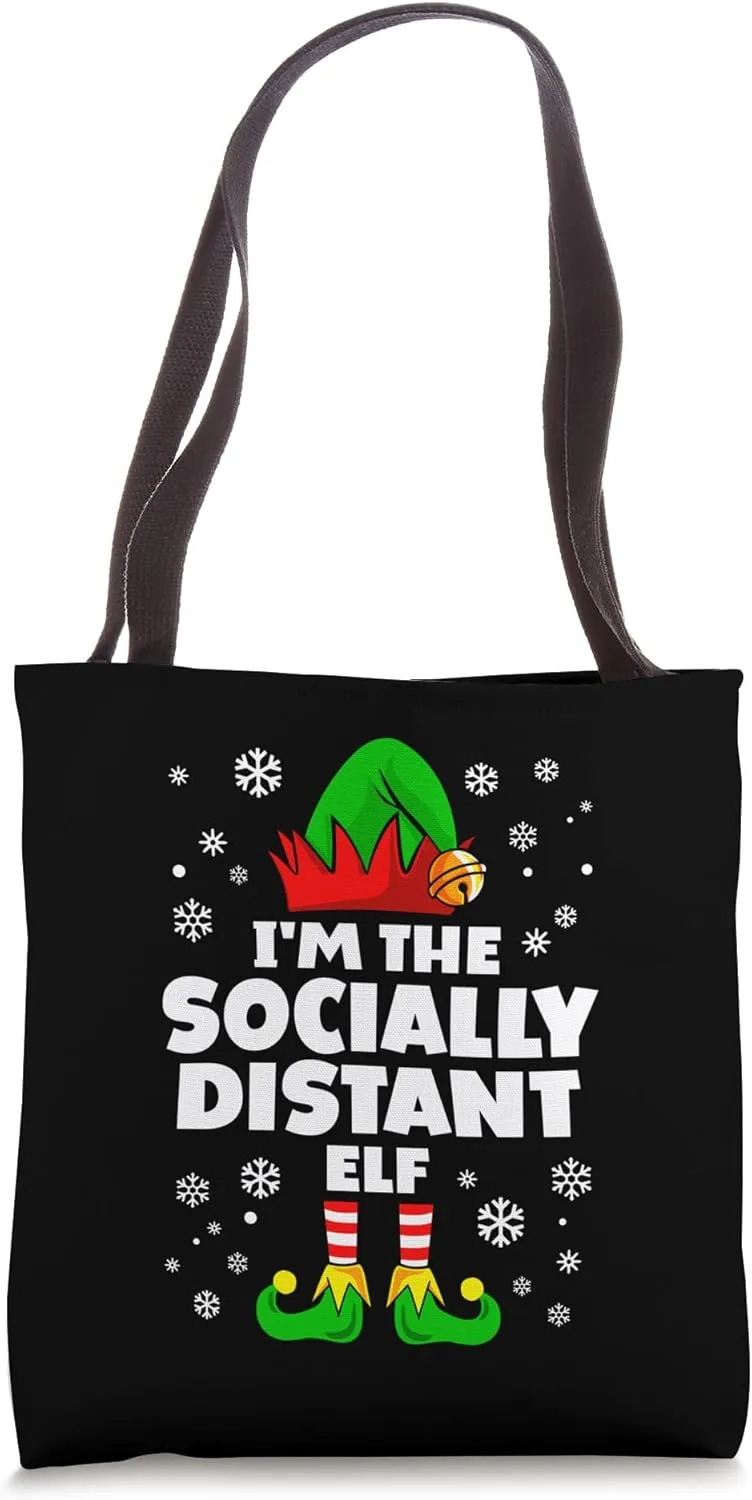 Funny Socially Distant Elf Family Matching Group Christmas Tote Bag