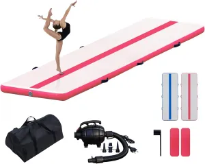 FunWater 10ft Inflatable Gymnastics Mat, Training Mats 4 inches Thick, Gymnastic Tumbling Tracks for Home Gym/Yoga/Cheerleading with Electric Pump