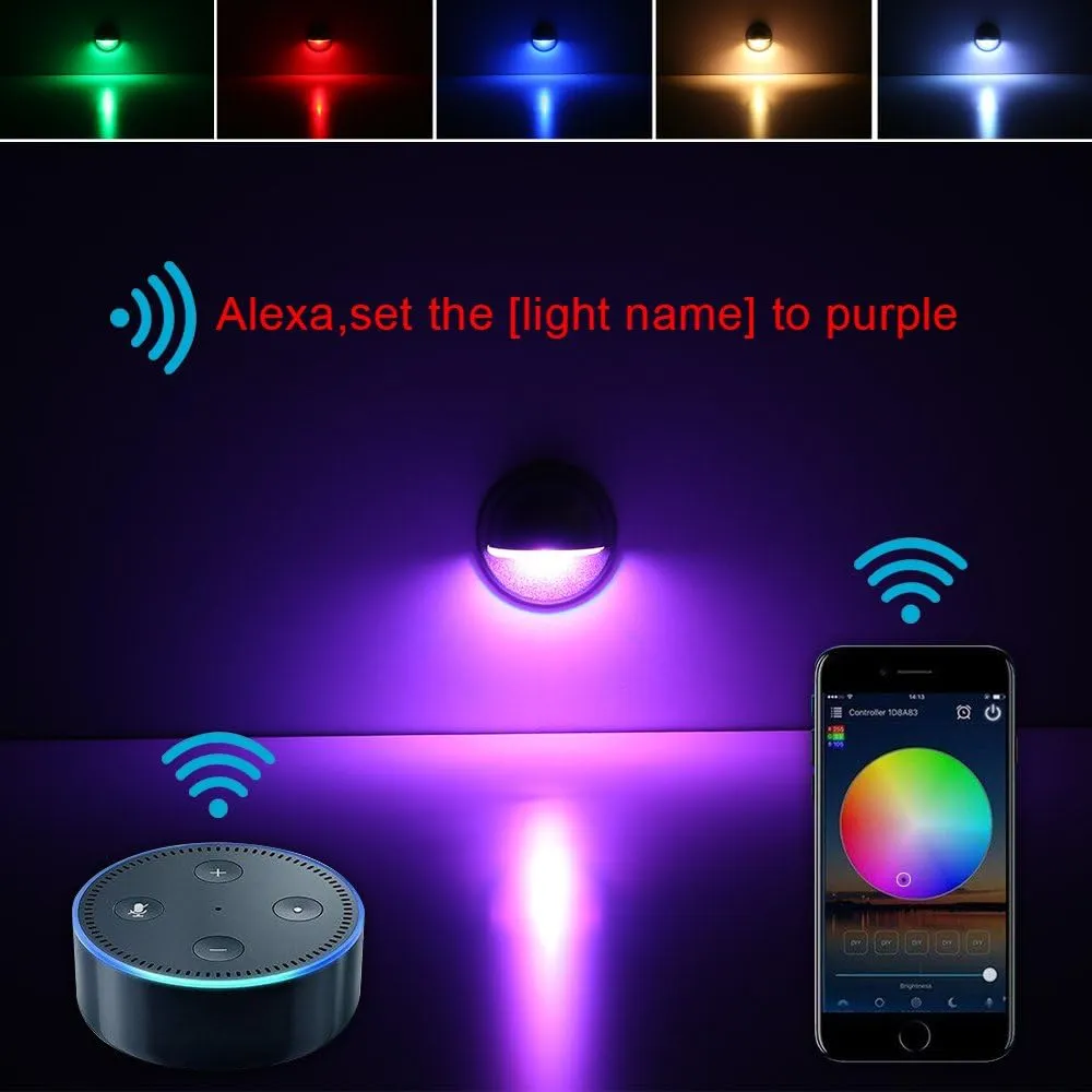 FVTLED WiFi LED Deck Lights Kit, 20 Pack D35 RGB Low Voltage LED Stair Step Light Outdoor IP65 Waterproof Recessed Deck Lighting, Compatible with Alexa Google Home, Bronze
