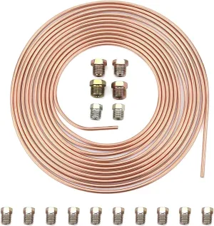 Galvanized Iron Brake Line, 25 Ft. 3/16 Anti-Rust Zinc-Coated Iron Brake Lines Auto Conversion Parts, Flexible Brake Line Coil with Inverted Flare Fittings, Car Accessories (Golden)