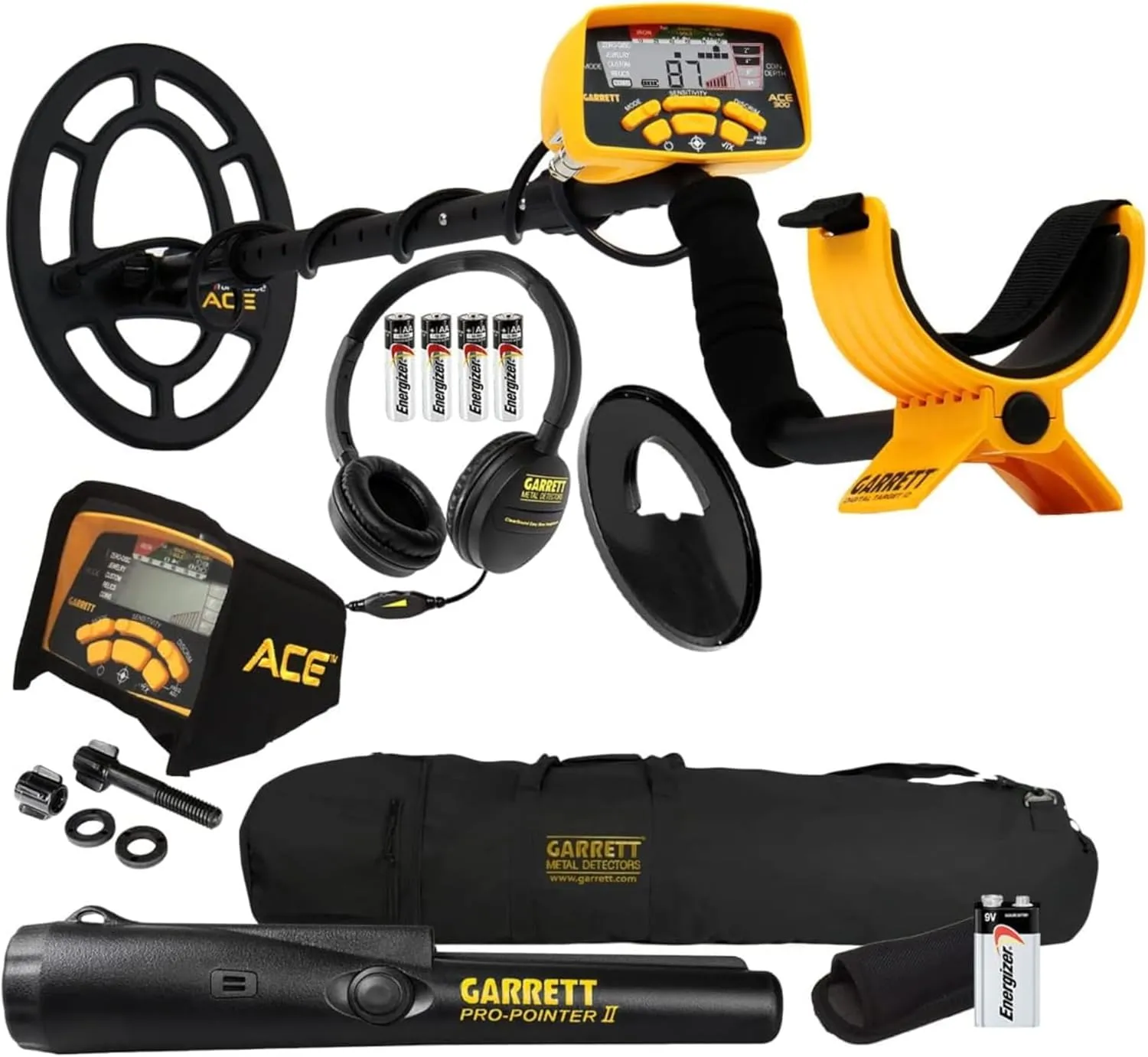 Garrett ACE 300 Metal Detector with Waterproof Coil Pro-Pointer II and Carry Bag