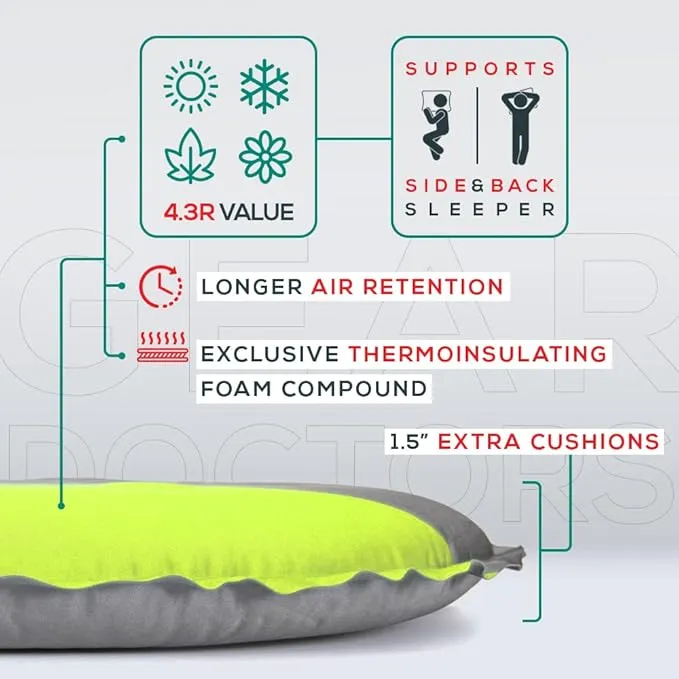 Gear Doctors Self Inflating Camping Sleeping Pad for Camping 4.3 R Insulated Camping mats-1.5 in Must Haves Inflatable Foam air Sleep mat Self Inflating air Mattress for Camping cot pad Tent Floors