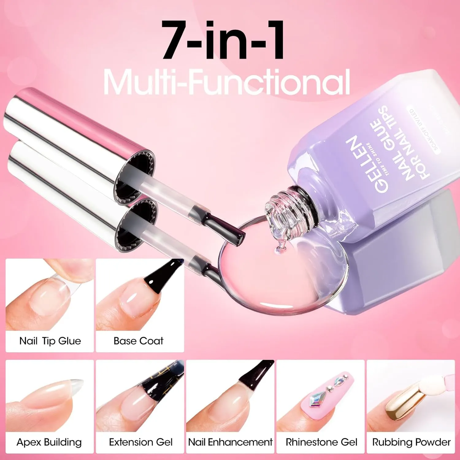 Gellen Gel Nail Kit, 504Pcs Pre-Shaped Short Square Nail Tips, 7 in 1 Gel Nail Glue, Nail Dehydrator, UV/Led Nail Light, Nail Clipper & Files, Gel Tips Nail Extension Set, Home Salon DIY Manicure Set