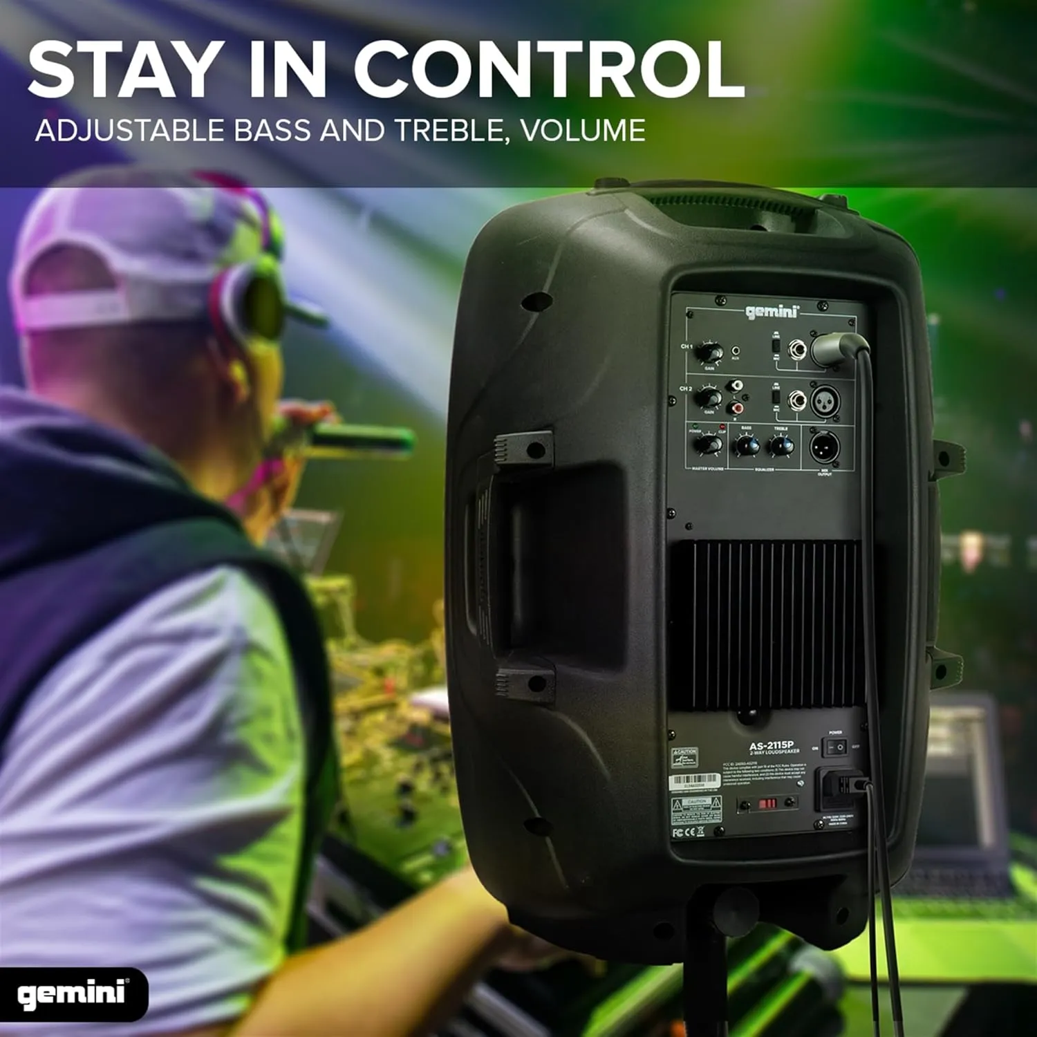 Gemini 2000W Powered PA Speaker 15” – Active Stage Monitor with EQ, XLR Inputs, Stand Mount, Road-Ready Design, Full-Range 2-Way Sound for DJs & Events (AS-2115P)