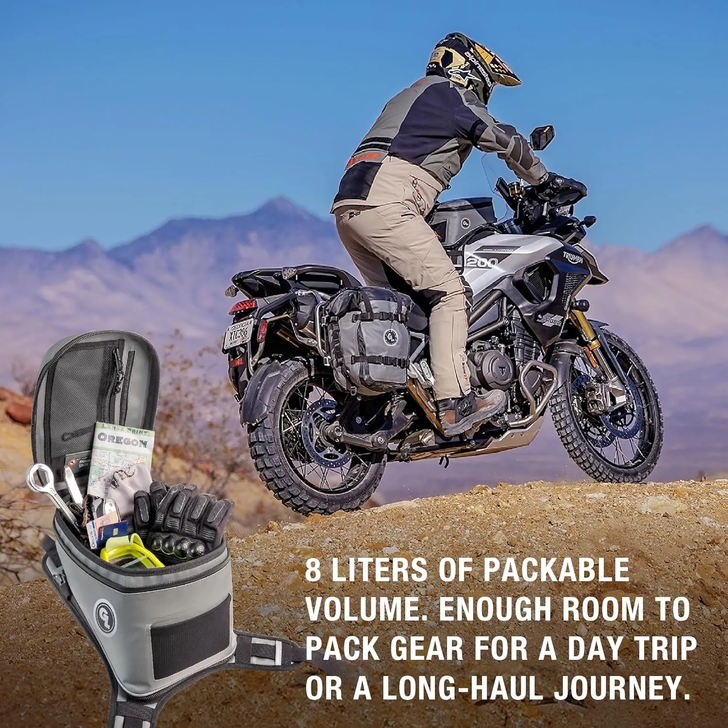 Giant Loop Fandango Tank Bag, Gray Waterproof Motorcycle Tank Bag, 8-Liters Capacity, Fits Any Dirt Bike, Snow Bike, Adventure, Dual Sport & More