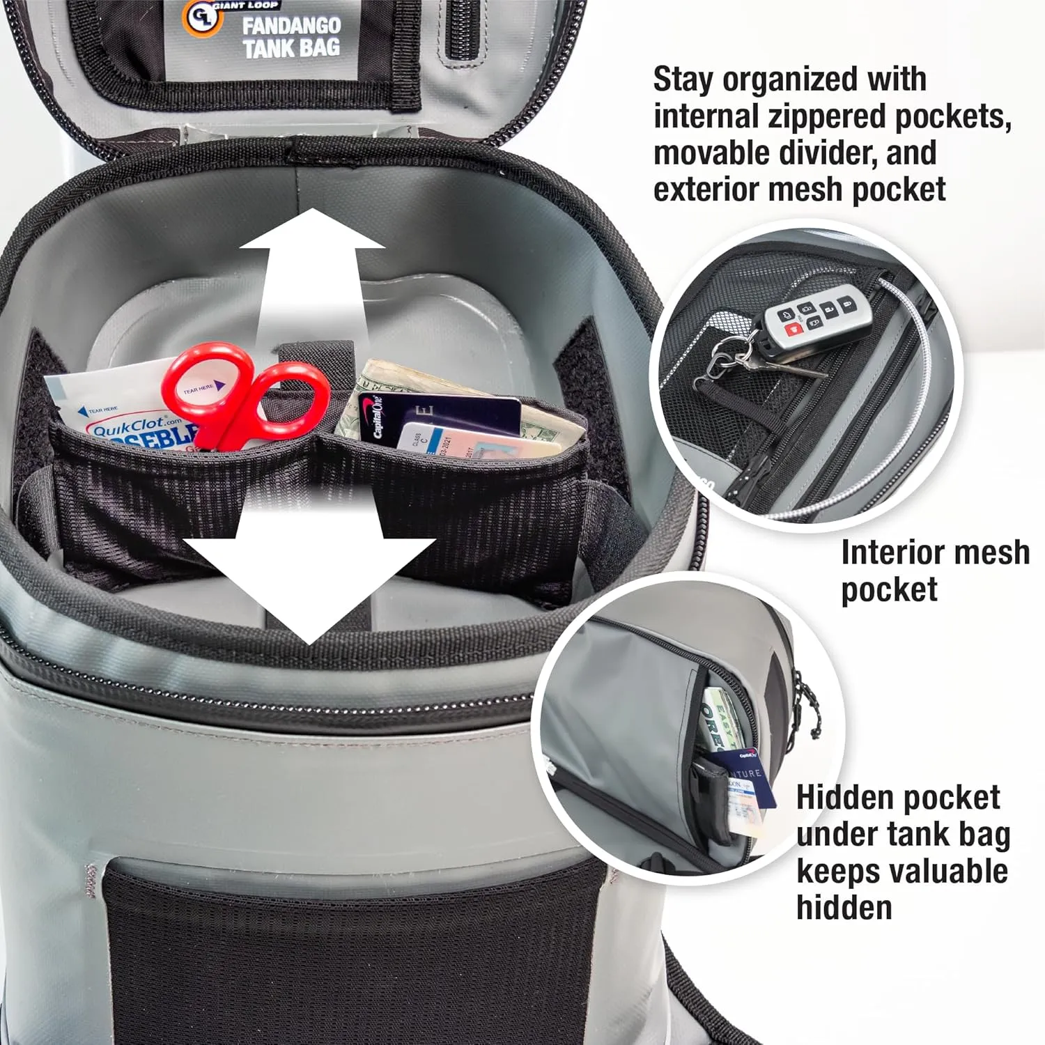 Giant Loop Fandango Tank Bag, Gray Waterproof Motorcycle Tank Bag, 8-Liters Capacity, Fits Any Dirt Bike, Snow Bike, Adventure, Dual Sport & More