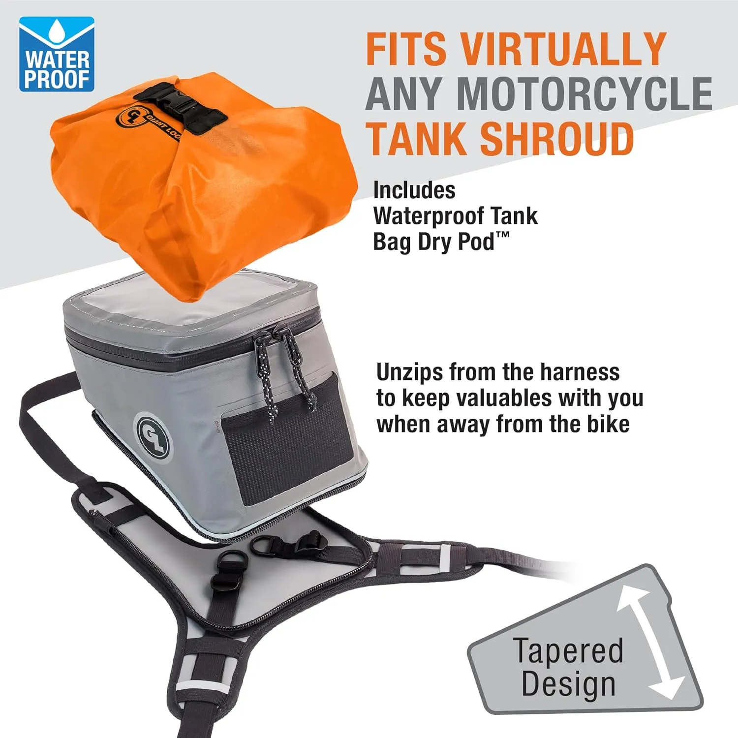 Giant Loop Fandango Tank Bag, Gray Waterproof Motorcycle Tank Bag, 8-Liters Capacity, Fits Any Dirt Bike, Snow Bike, Adventure, Dual Sport & More