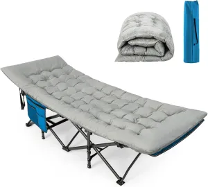 Giantex Folding Camping Cot with Pad, Heavy Duty Sleeping Cots with Carry Bag, Portable Camping Bed for Outdoor Travel Camp Beach Vacation (Gray & Blue)