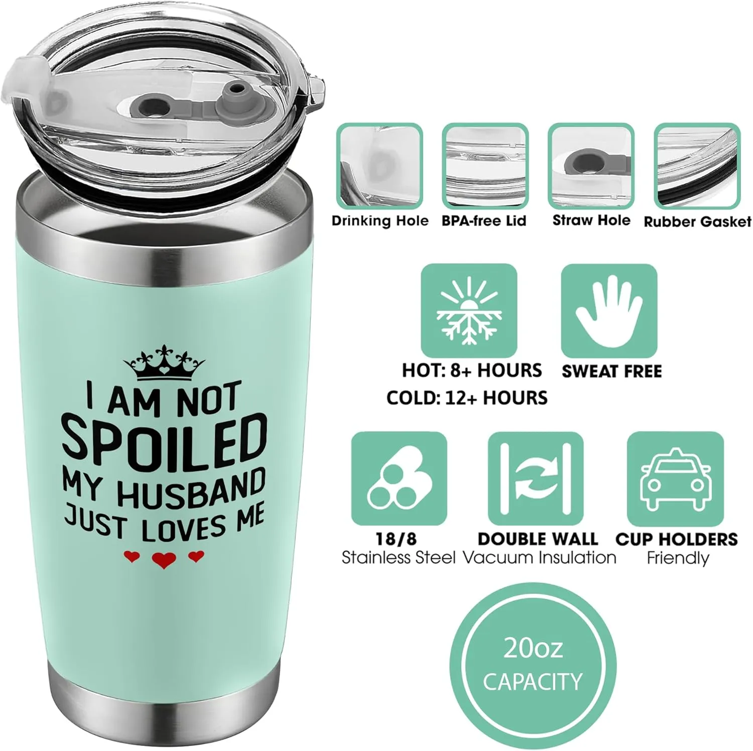 Gifts for Wife - Wife Birthday Gift Ideas from Husband - Wedding Anniversary for Women, Birthday, Valentines, Mothers Day, Christmas for Her - Romantic Love Cup for Her - 20 Oz Mint Tumbler