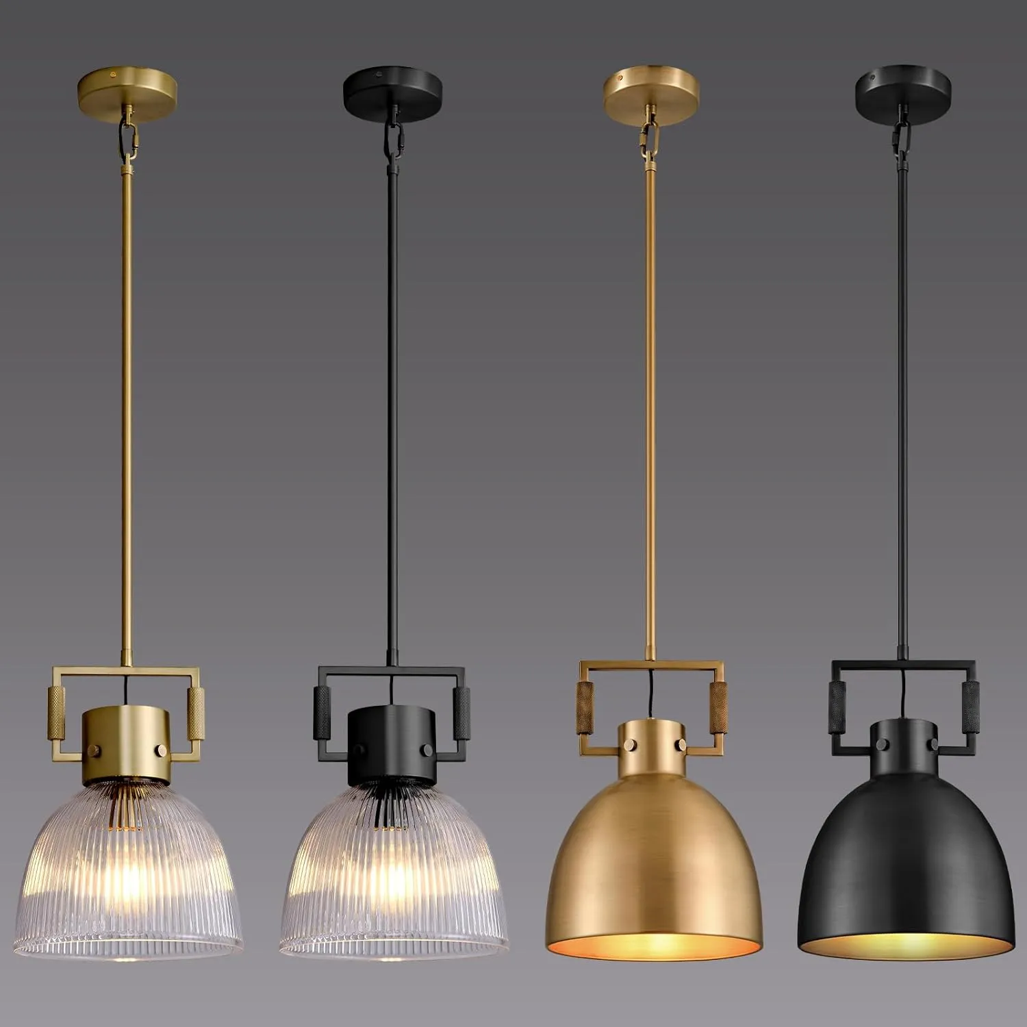 Glass Pendant Lights Kitchen Island, 10" Gold Pendant Light Indoor Modern Fluted Glass Dome Shade Brass Island Lights for Kitchen Dining Room Hallway Bedroom Restaurant
