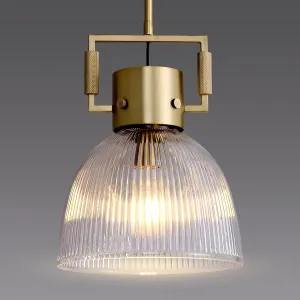Glass Pendant Lights Kitchen Island, 10" Gold Pendant Light Indoor Modern Fluted Glass Dome Shade Brass Island Lights for Kitchen Dining Room Hallway Bedroom Restaurant