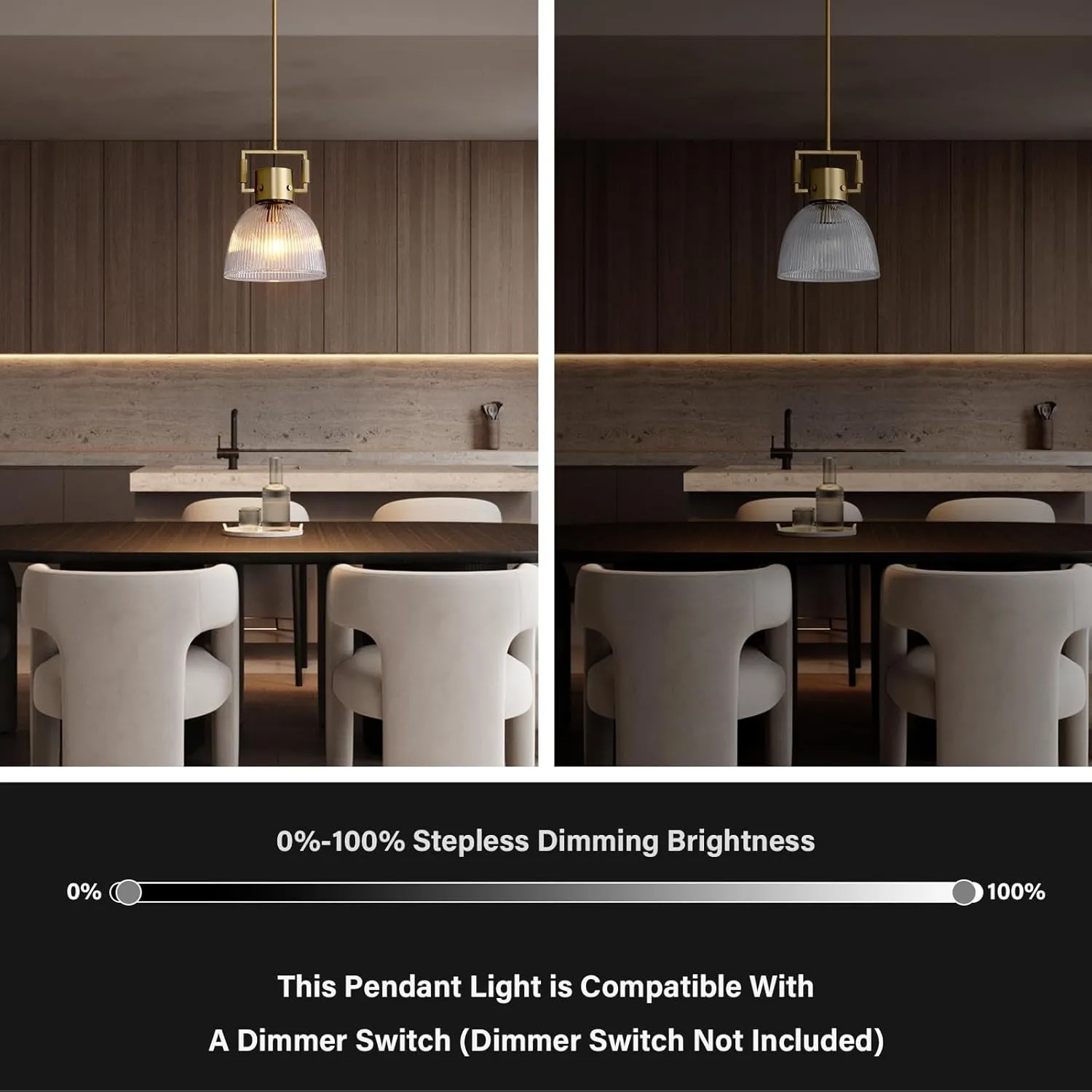 Glass Pendant Lights Kitchen Island, 10" Gold Pendant Light Indoor Modern Fluted Glass Dome Shade Brass Island Lights for Kitchen Dining Room Hallway Bedroom Restaurant