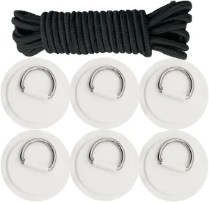 Golden Muhe 6 Pcs Stainless Steel D-Ring PVC Patch & Elastic Bungee Shock Cord for Sup Kayak Paddleboard Inflatable Boat