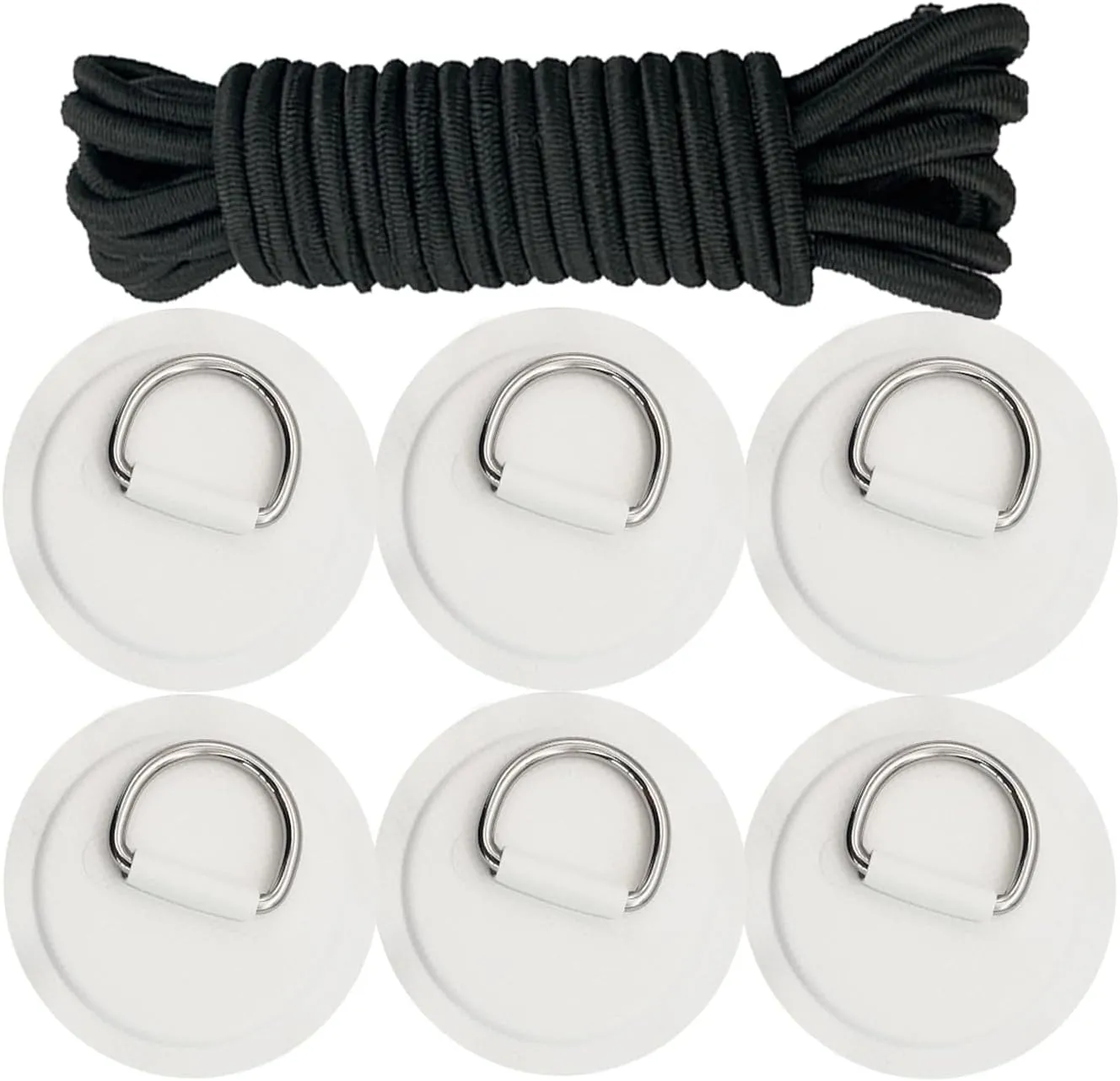 Golden Muhe 6 Pcs Stainless Steel D-Ring PVC Patch & Elastic Bungee Shock Cord for Sup Kayak Paddleboard Inflatable Boat