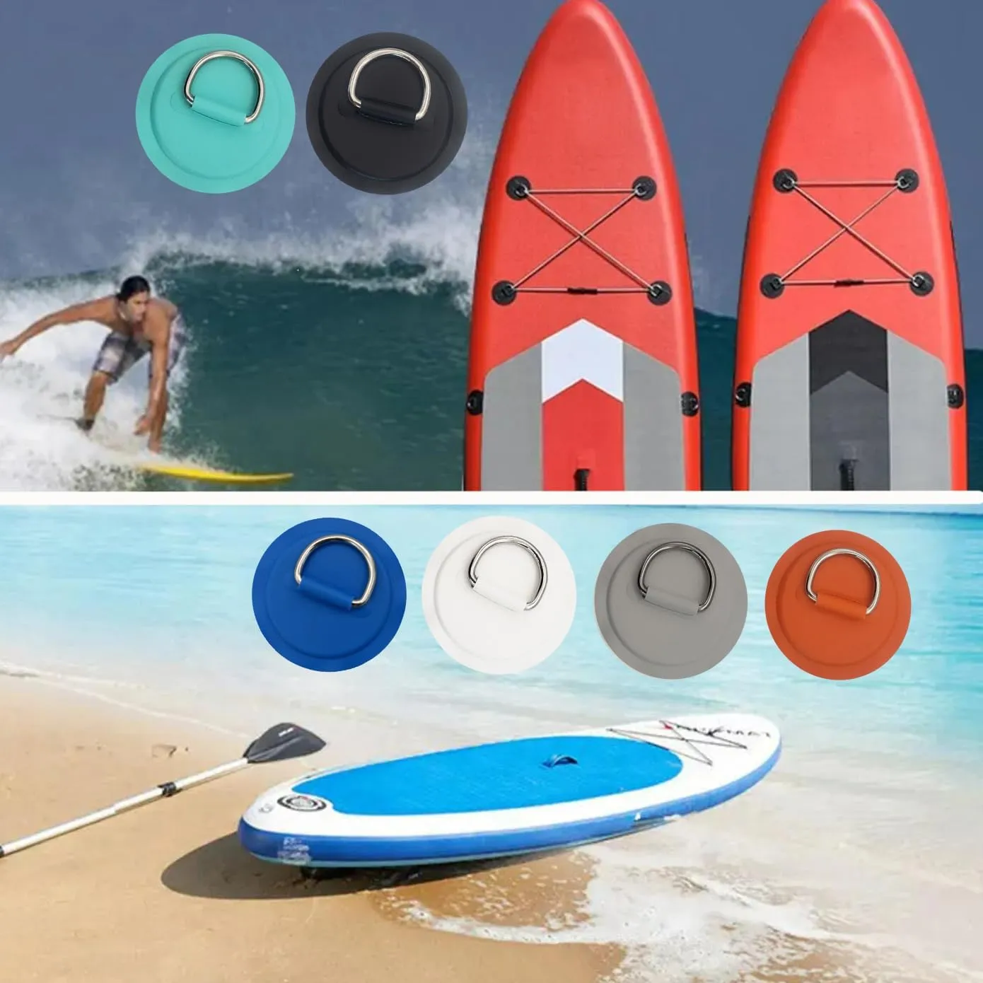 Golden Muhe 6 Pcs Stainless Steel D-Ring PVC Patch & Elastic Bungee Shock Cord for Sup Kayak Paddleboard Inflatable Boat