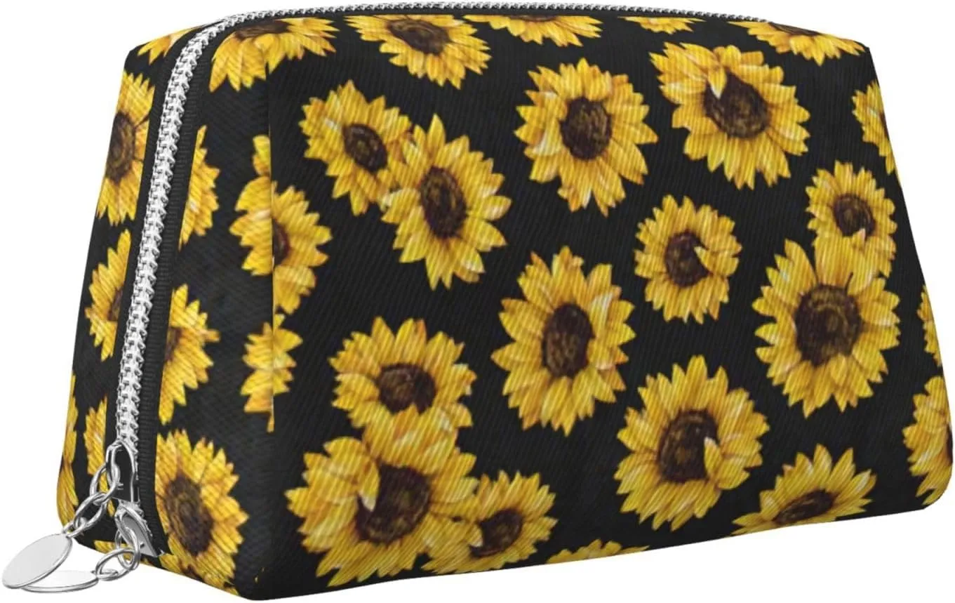Golden Sunflowers Travel-Ready Toiletry Bag, Compact Makeup Organizer For Women