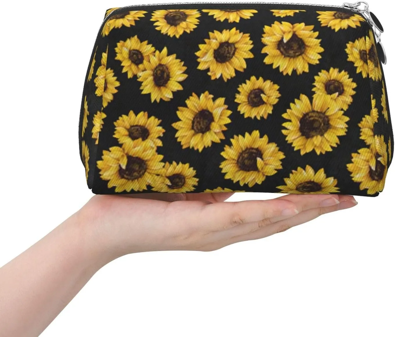 Golden Sunflowers Travel-Ready Toiletry Bag, Compact Makeup Organizer For Women
