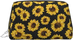 Golden Sunflowers Travel-Ready Toiletry Bag, Compact Makeup Organizer For Women