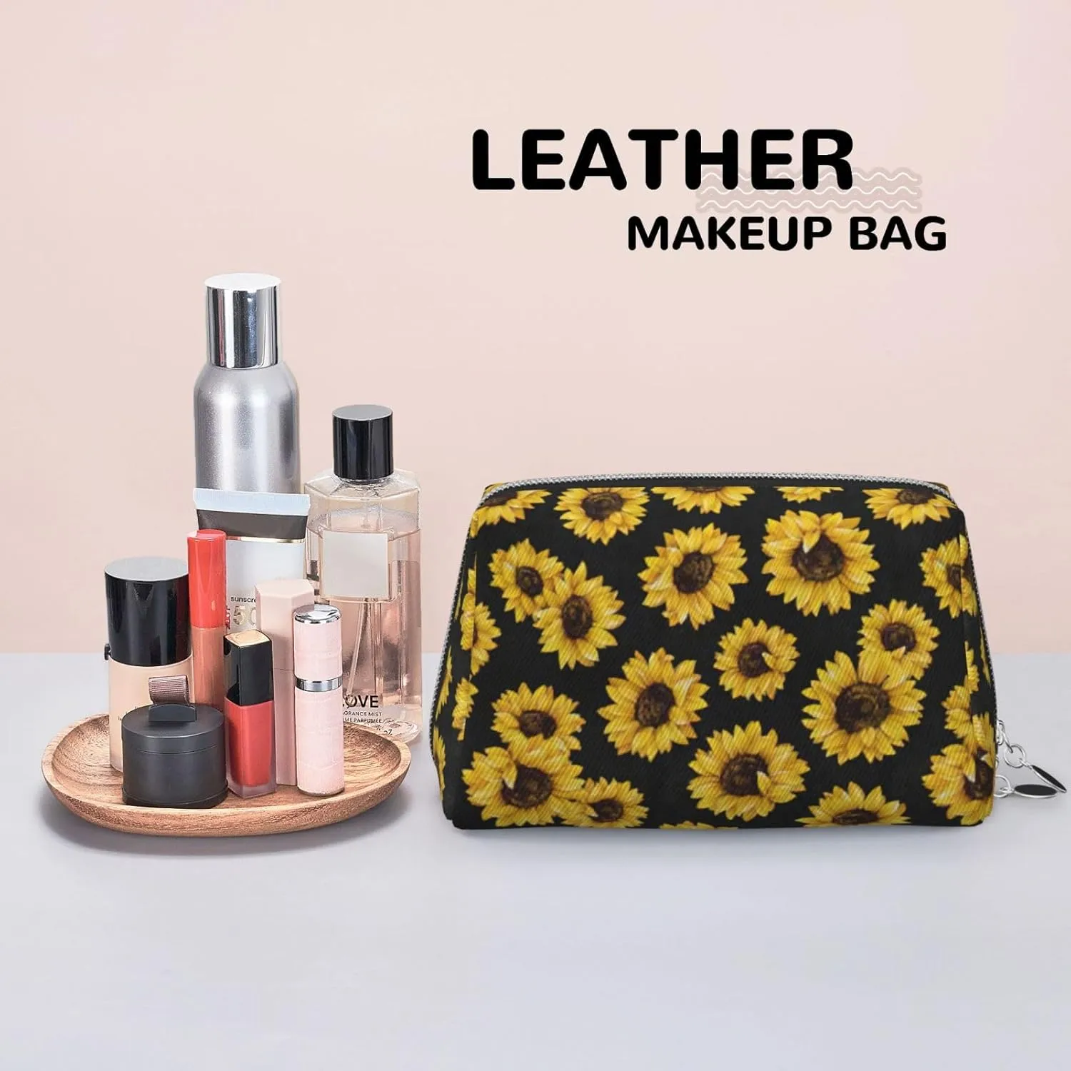 Golden Sunflowers Travel-Ready Toiletry Bag, Compact Makeup Organizer For Women