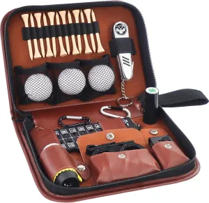 Golf Accessories Kit for Men, Golf Stuff Set with Leather Case, Golf Balls, Golf Tees, Multifunctional Divot Knife, Rangefinder, Scorer, Golf Ball Clamp, Brush, Golf Gifts for Golfers