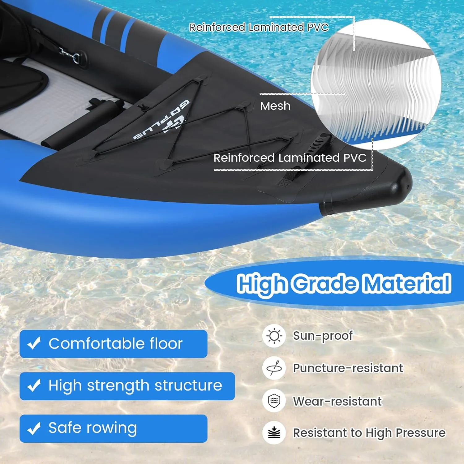 Goplus Inflatable Kayak, 2-Person Kayak Set for Adults with 507 LBS Weight Capacity, 2 Aluminium Oars, EVA Padded Seat, 2 Fins, Hand Pump, Carry Bag, Repair Kit, Portable Touring Kayaks