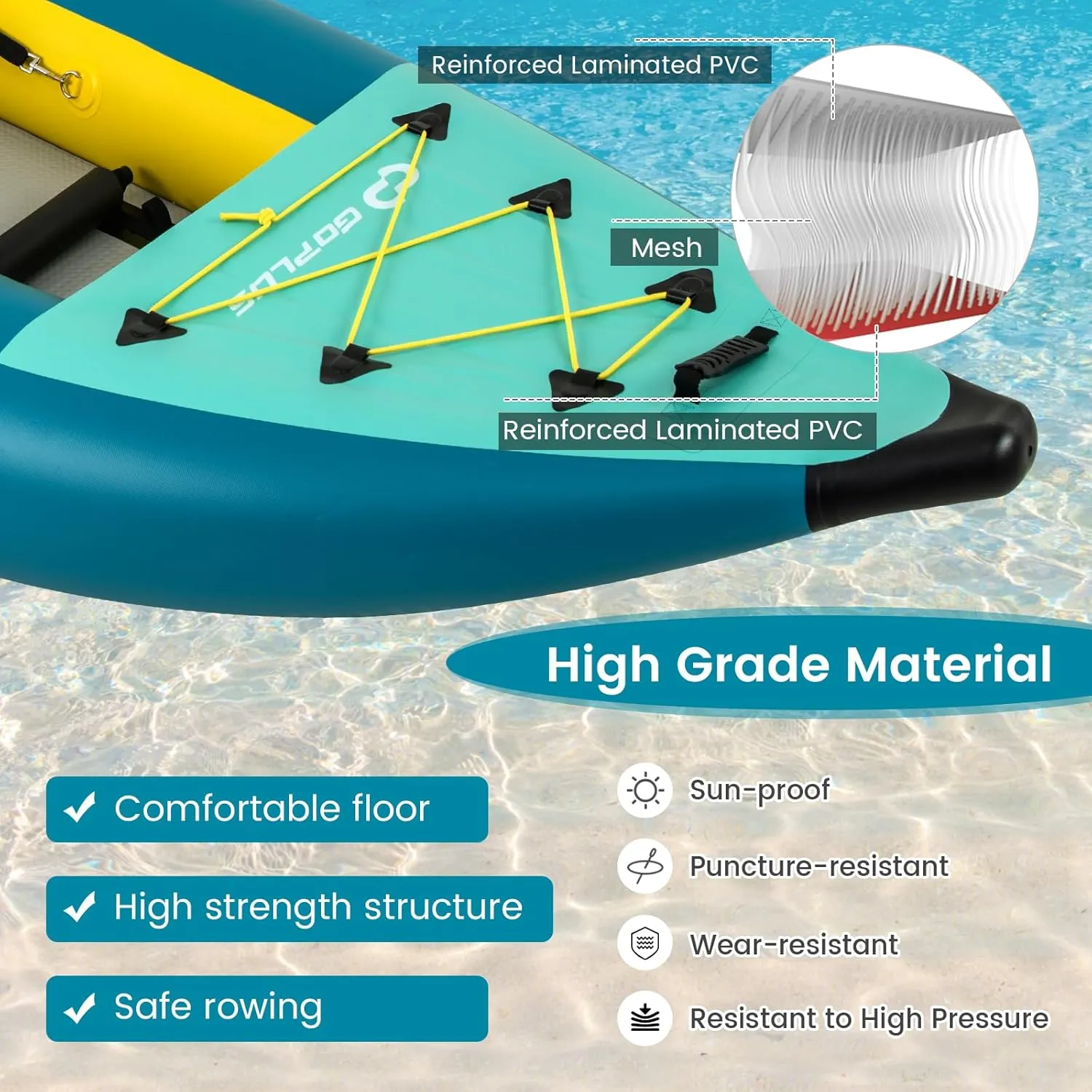 Goplus Inflatable Kayak, 2-Person Kayak Set for Adults with 507 LBS Weight Capacity, 2 Aluminium Oars, EVA Padded Seat, 2 Fins, Hand Pump, Carry Bag, Repair Kit, Portable Touring Kayaks